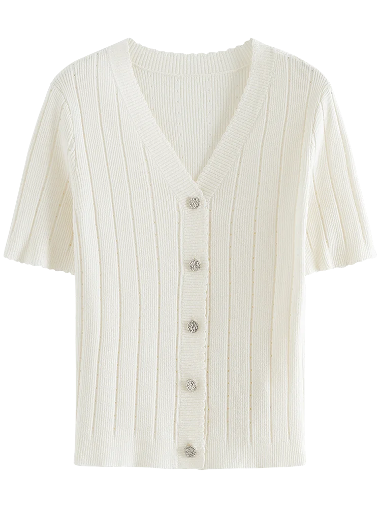 Mångsidig Klassisk Beige Stickad Sidenkofta