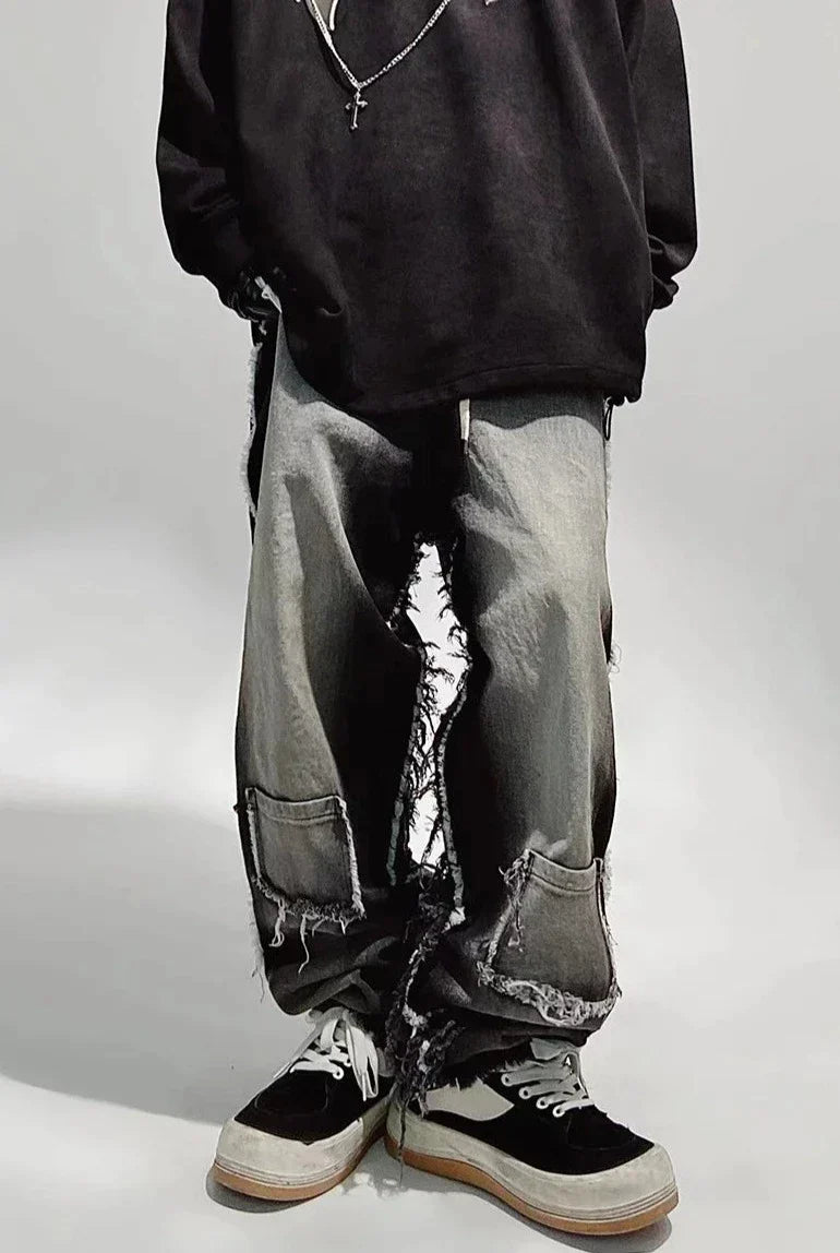 Rippade oversized svarta jeans