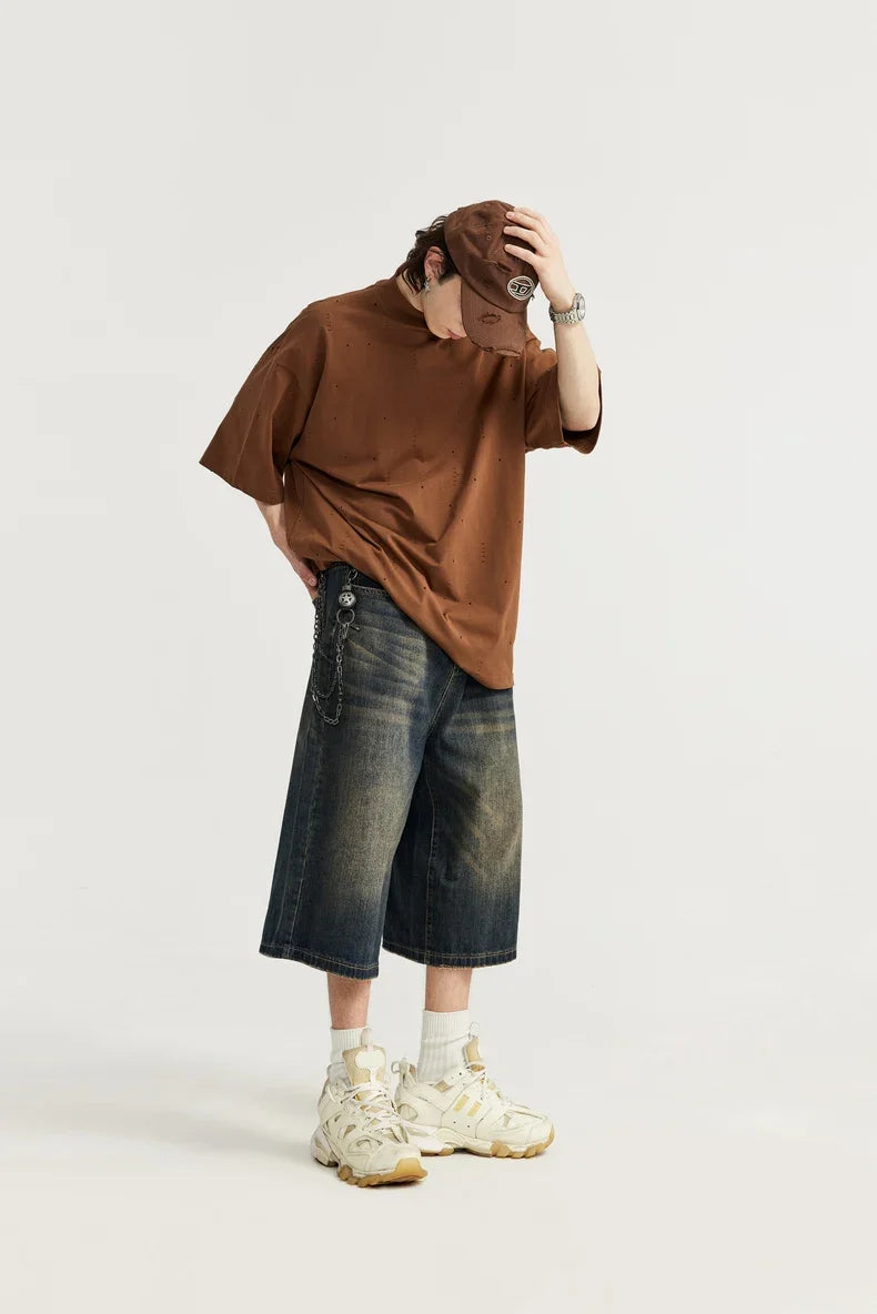jeansshorts med vida ben