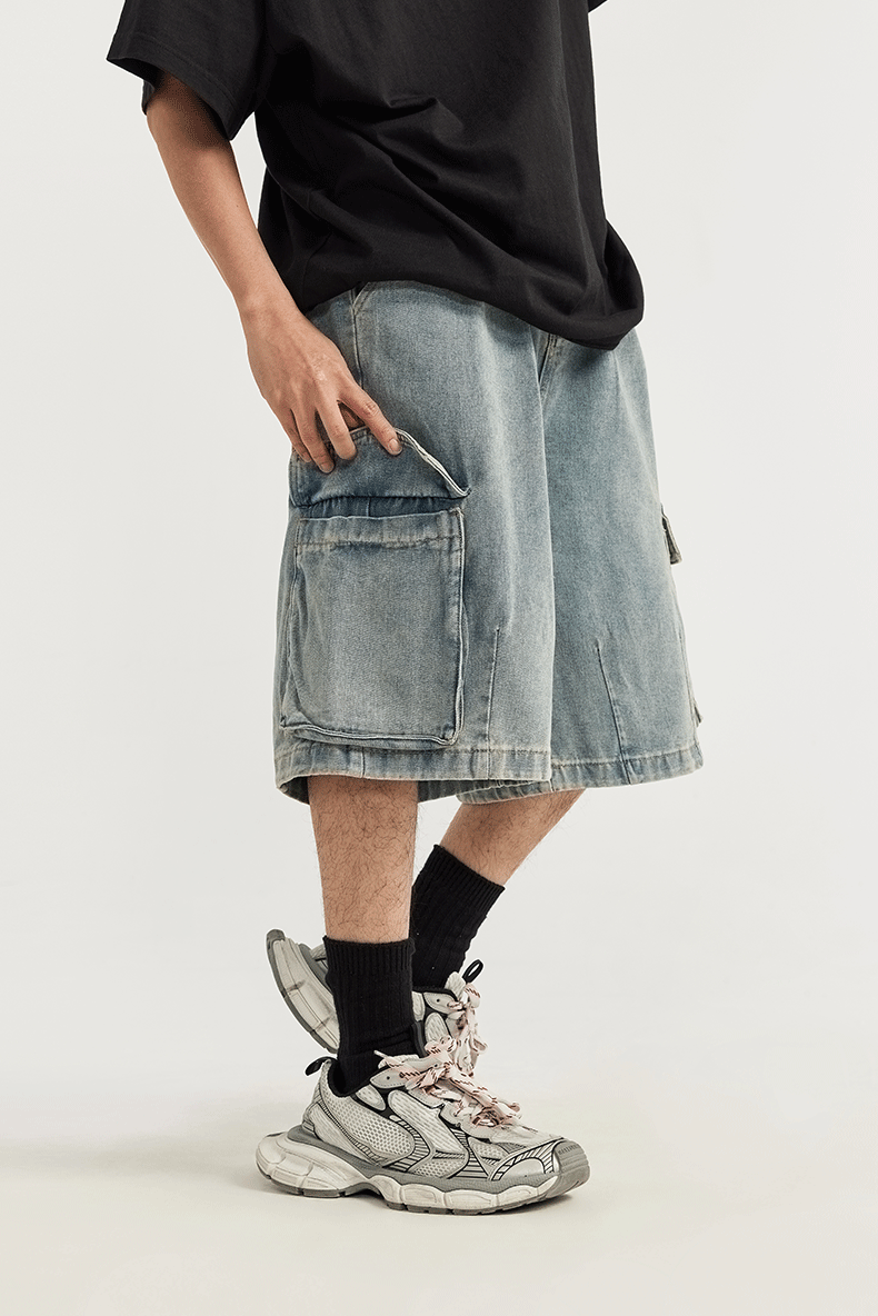 Cargo Jeans Shorts i brett snitt