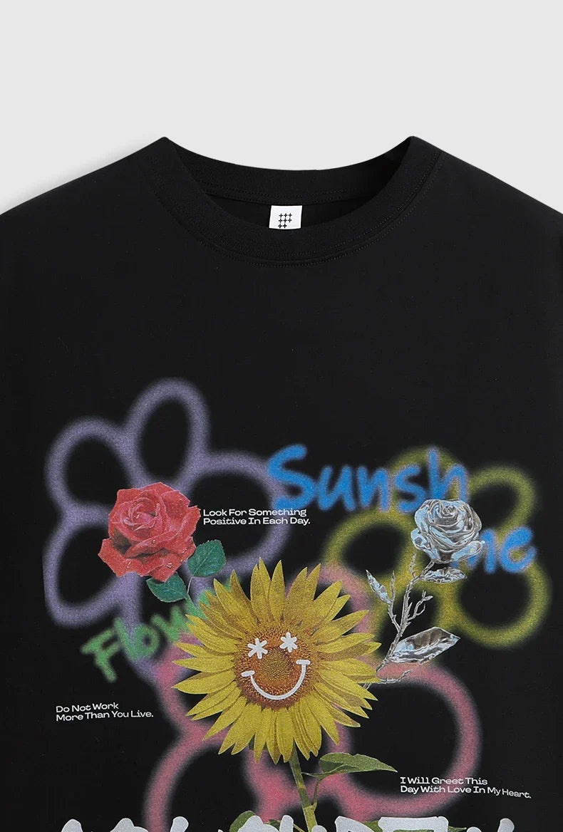 T-shirt med graffiti solros