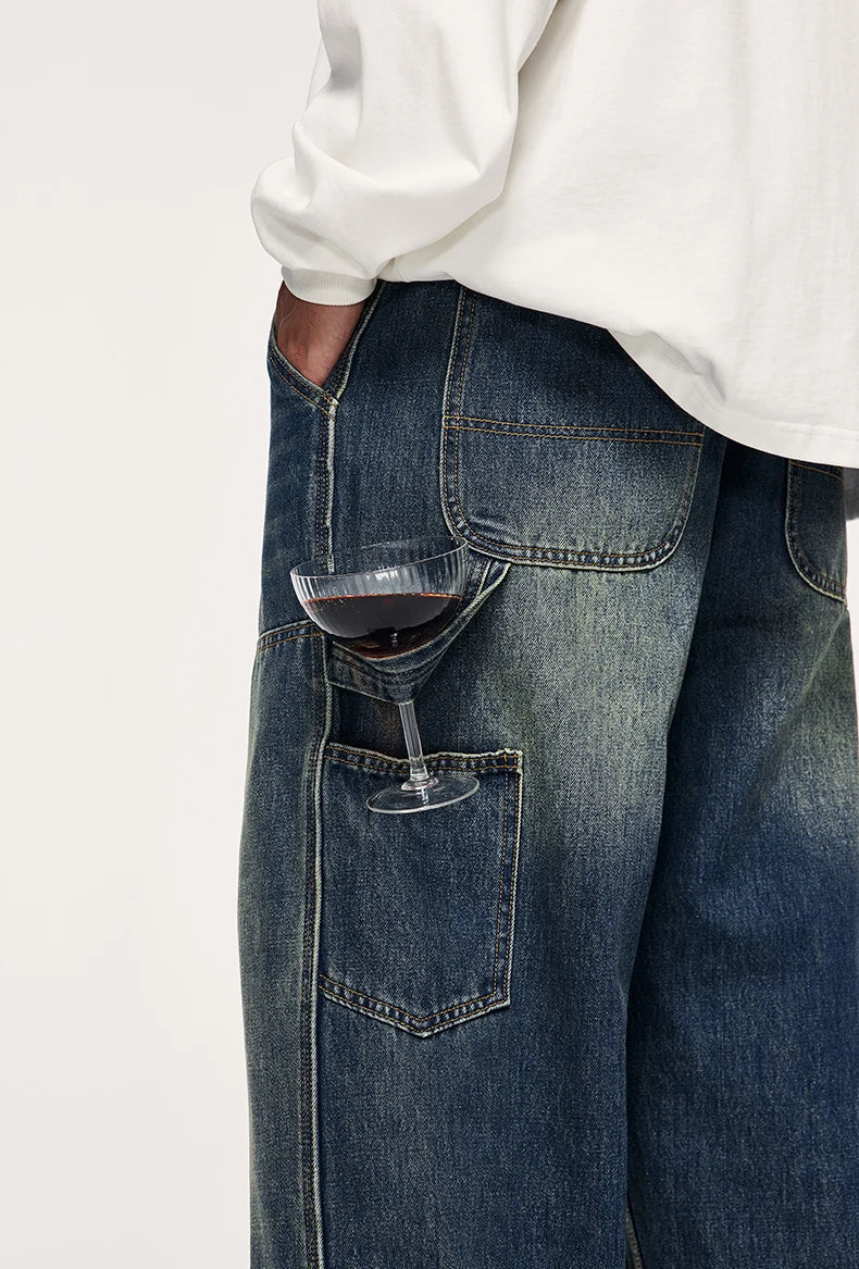 Retrotvättade jeans med vida ben