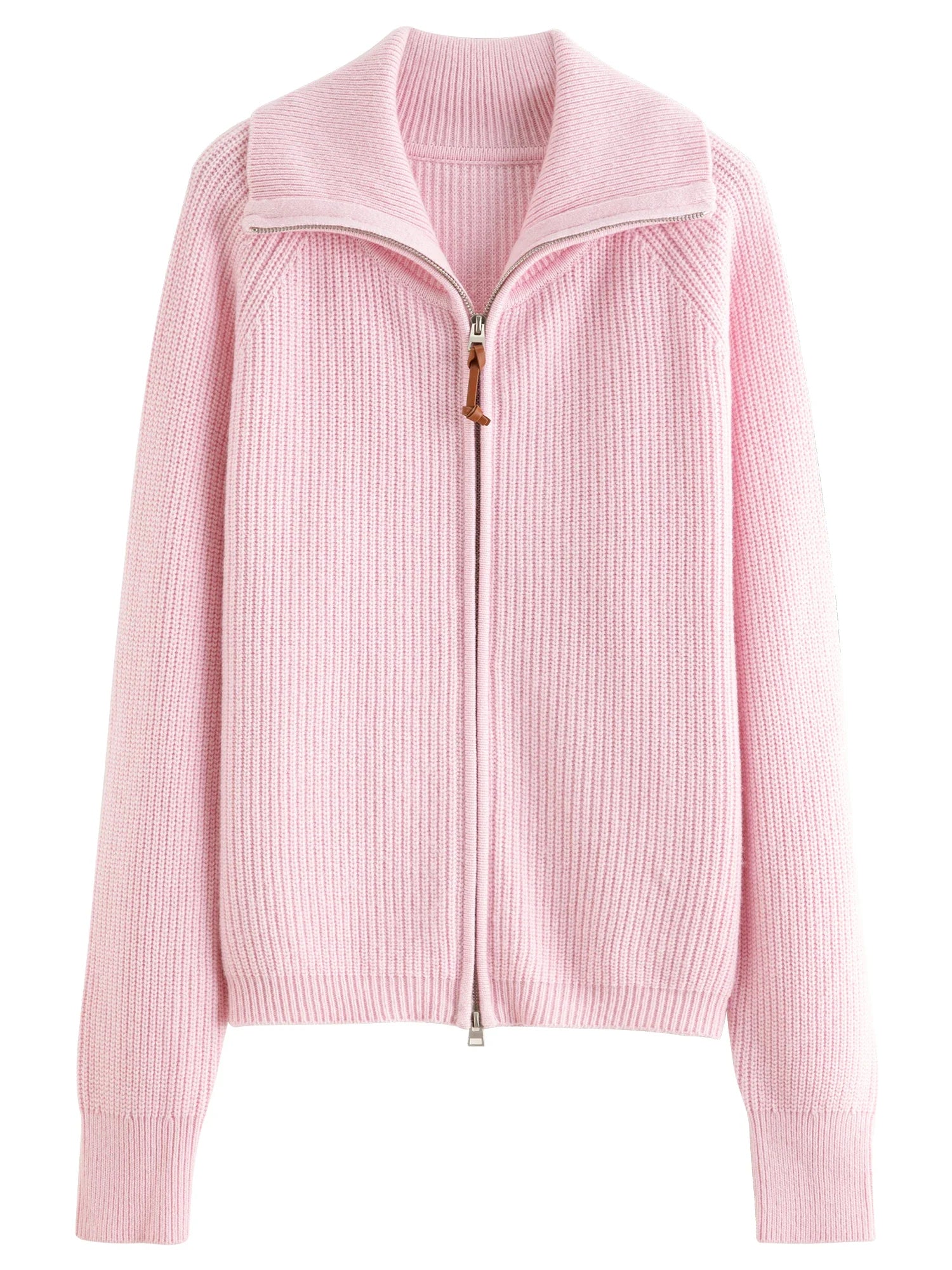 Stickad kofta i ullblandning med dubbel dragkedja