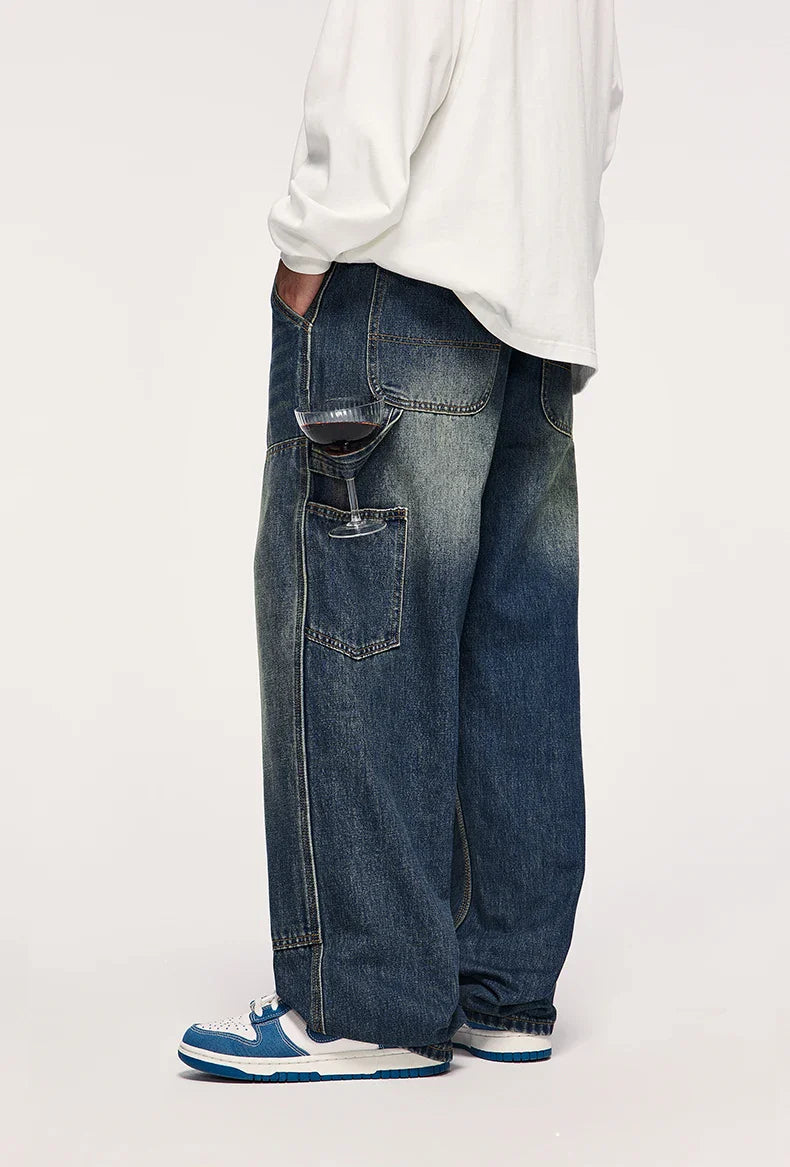 Retrotvättade jeans med vida ben