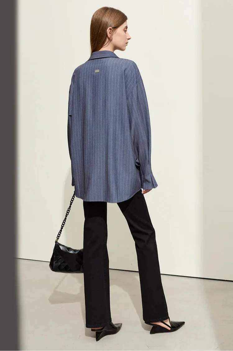 Randig skjorta med lång ärm och lös passform