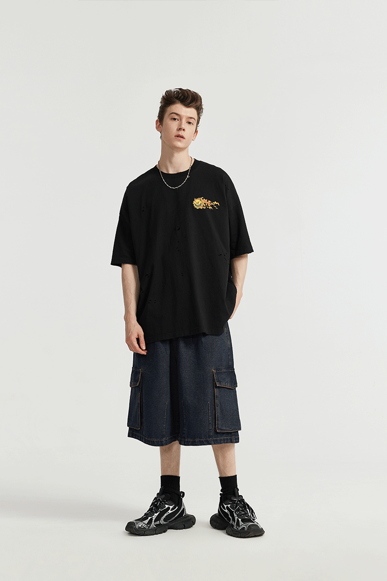 Cargo Jeans Shorts i brett snitt
