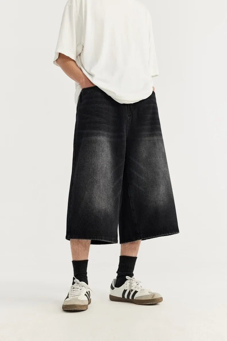 jeansshorts med vida ben