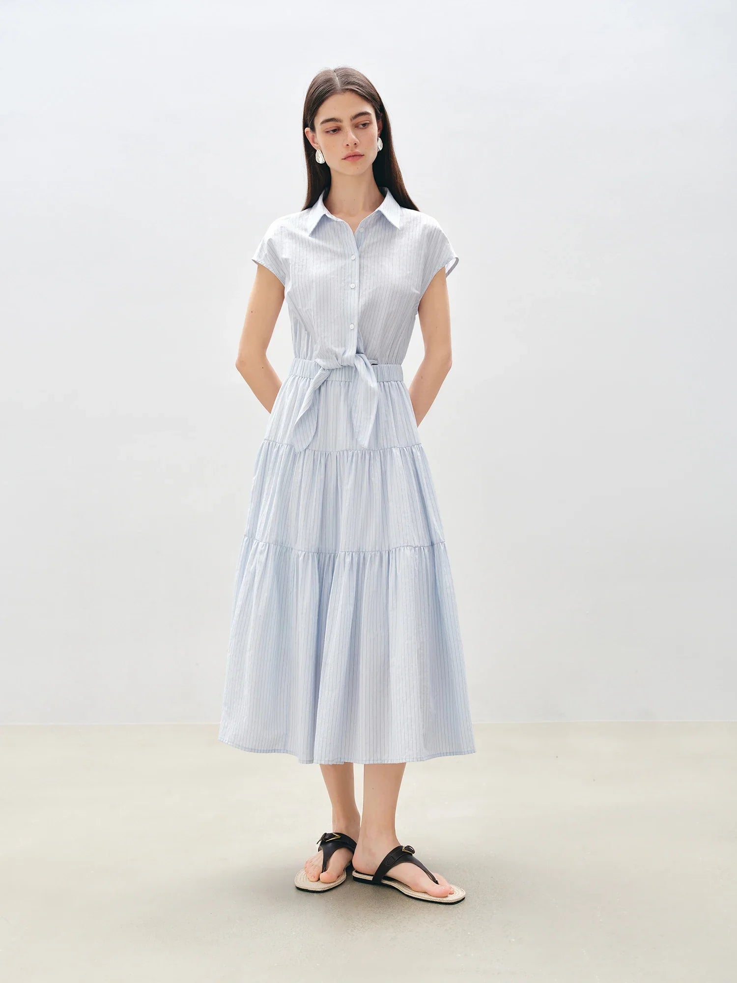 Ärmlös Blå Vit Randig Midiklänning