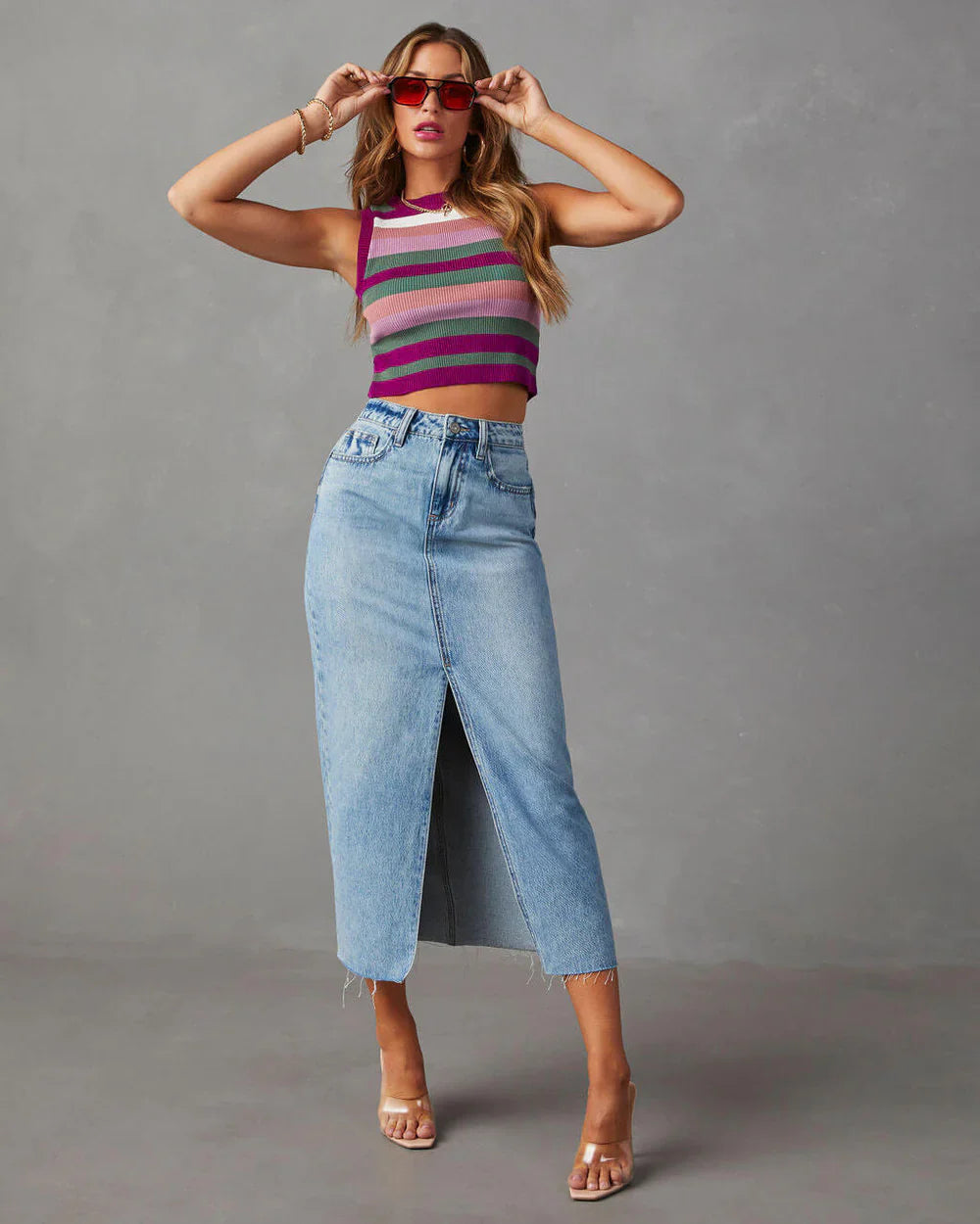 Denim Maxikjol med slits