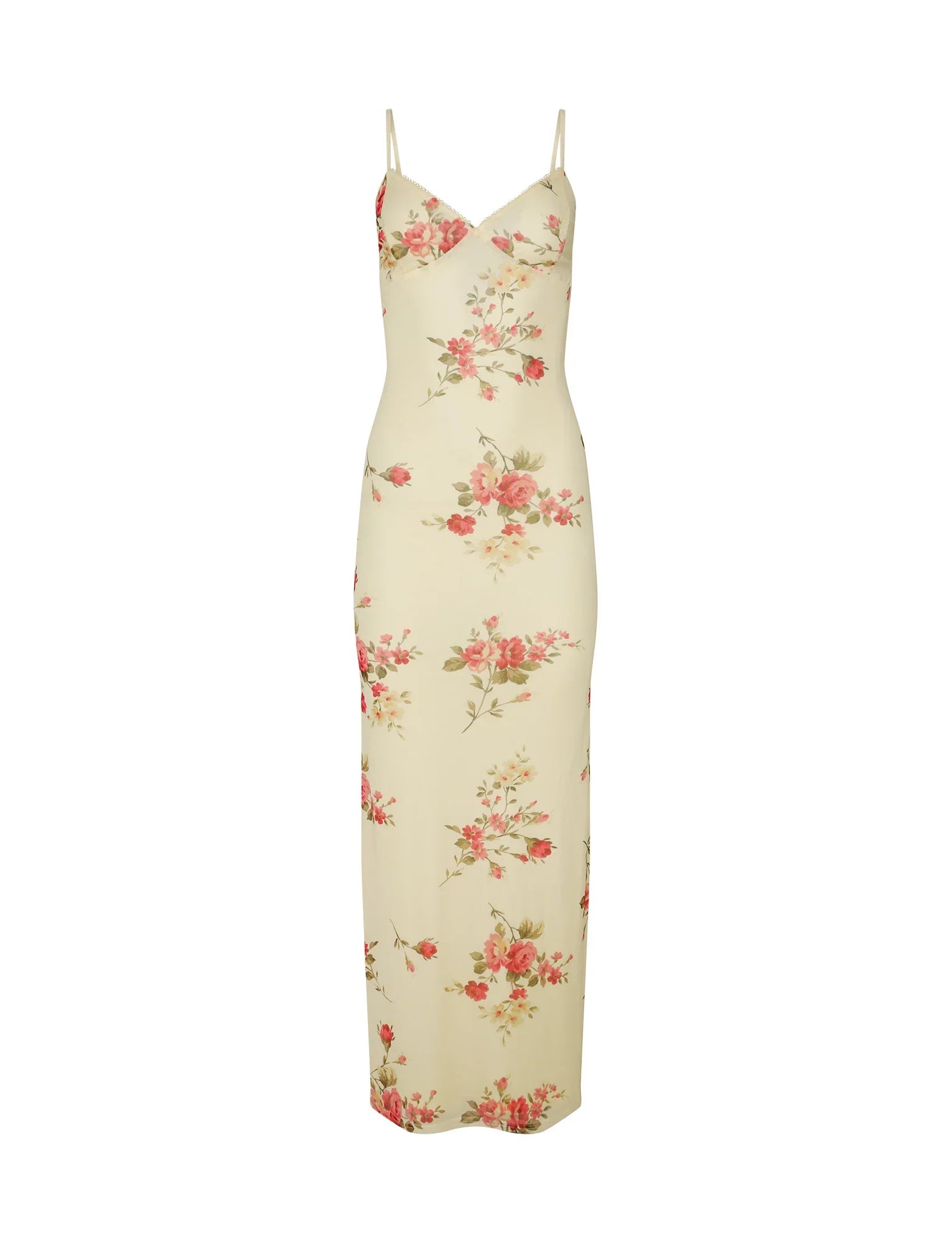 Blommig beige spetsklänning