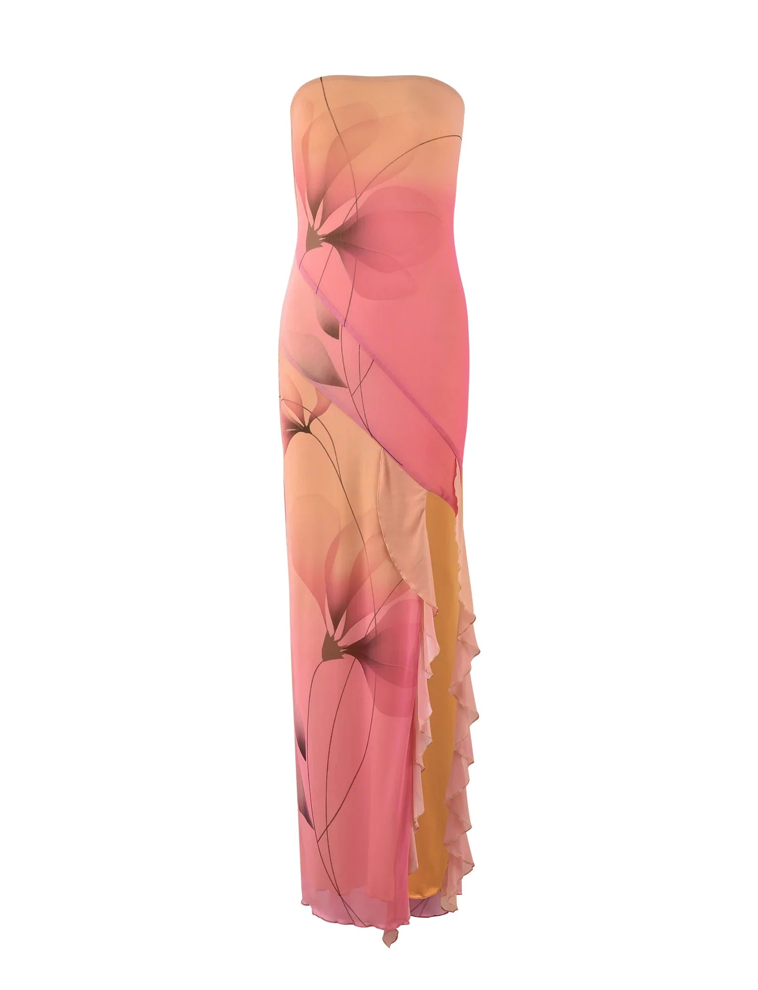 Axelbandslös maxiklänning med gradient blommönster