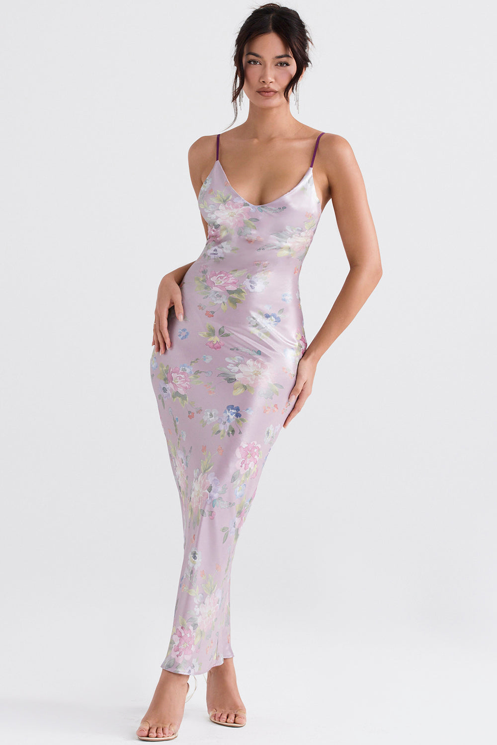 Mauve maxiklänning med blommor