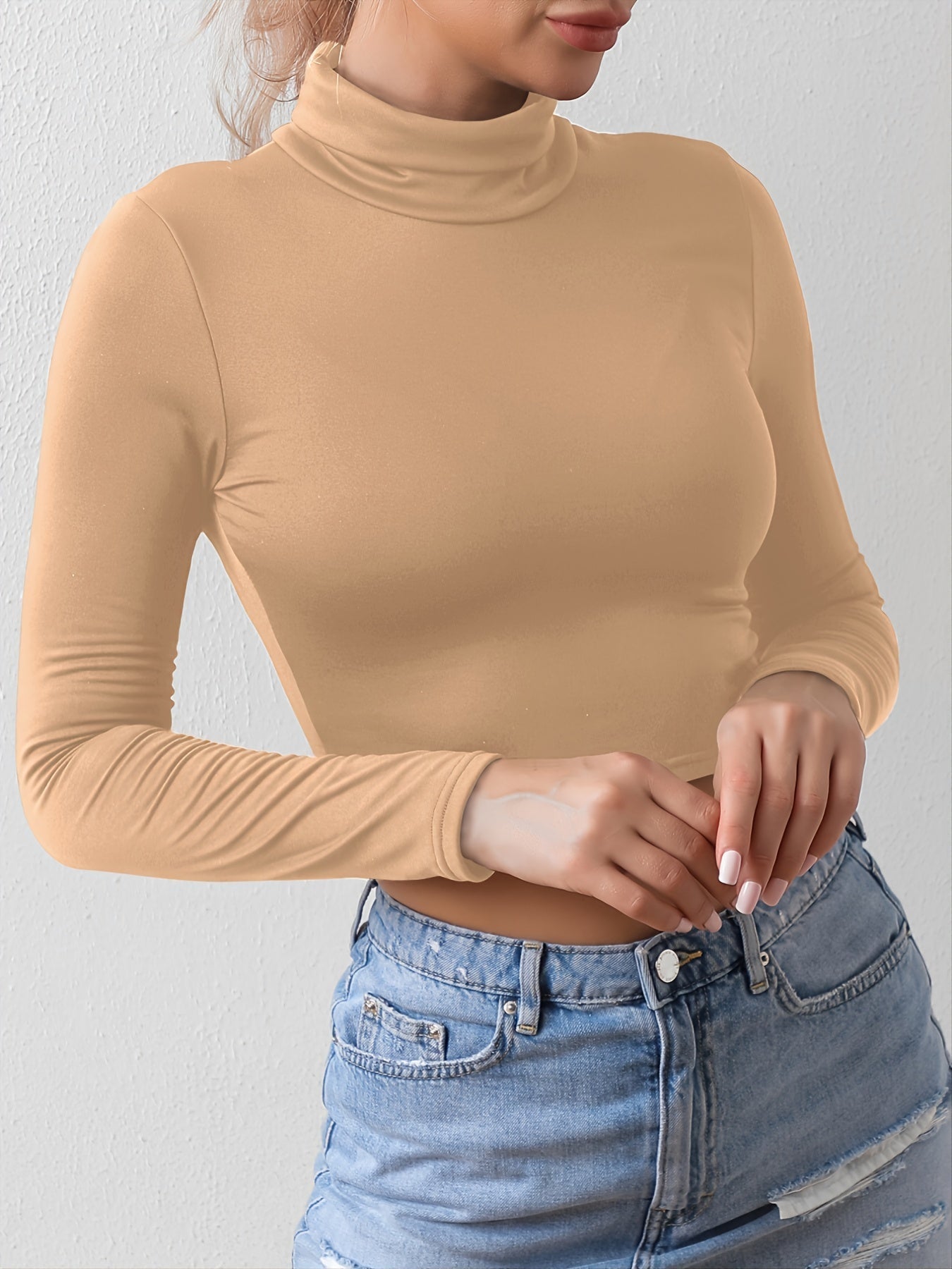 Skinny crop T-shirt med turtleneck