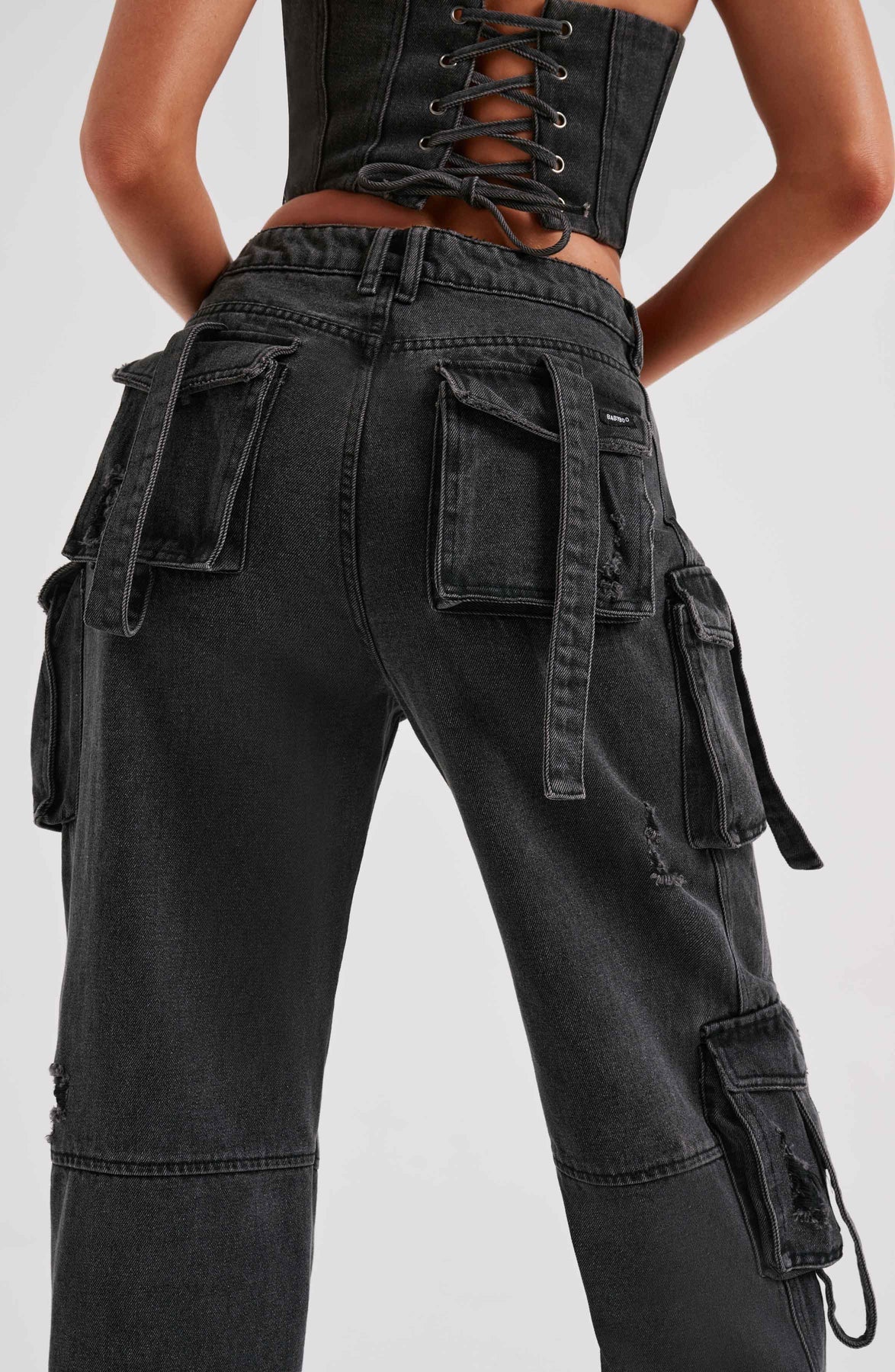 Denim korsett och cargo byxor set