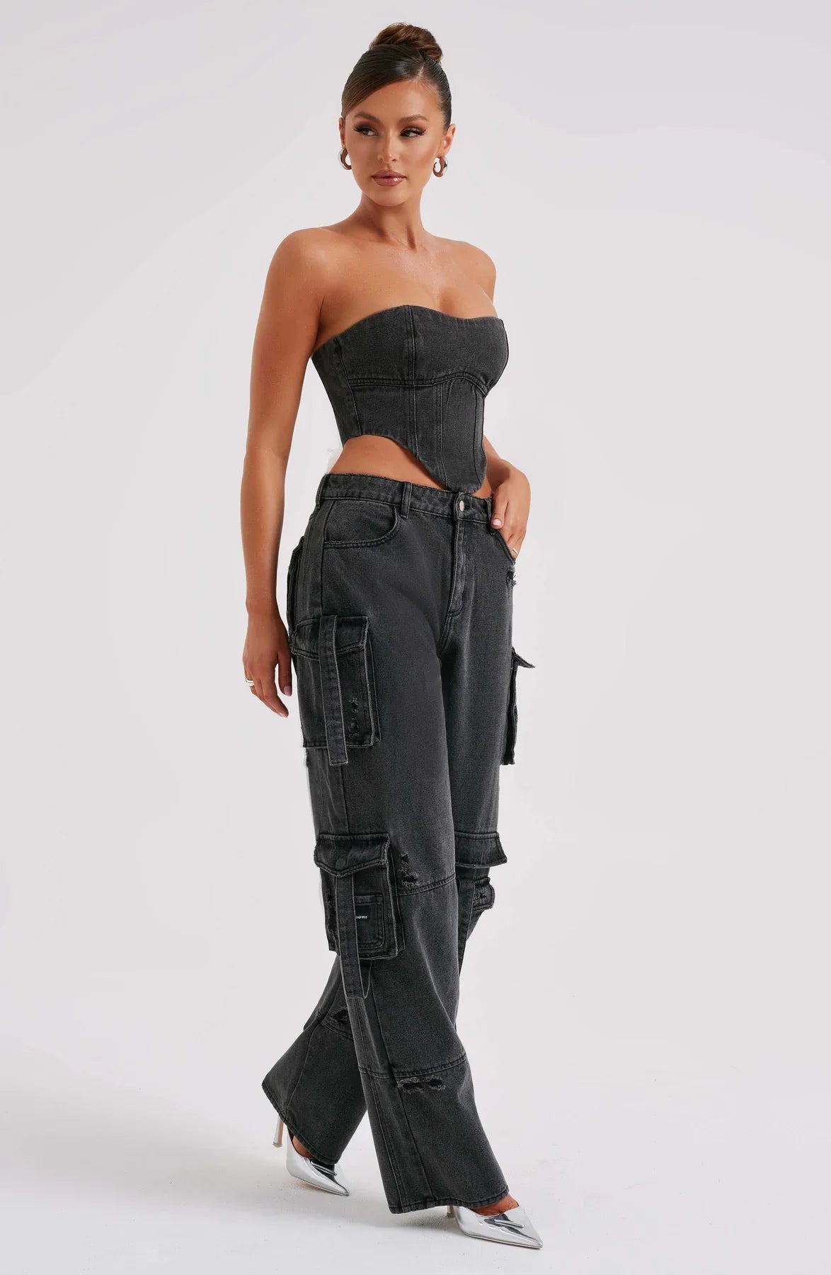 Denim korsett och cargo byxor set