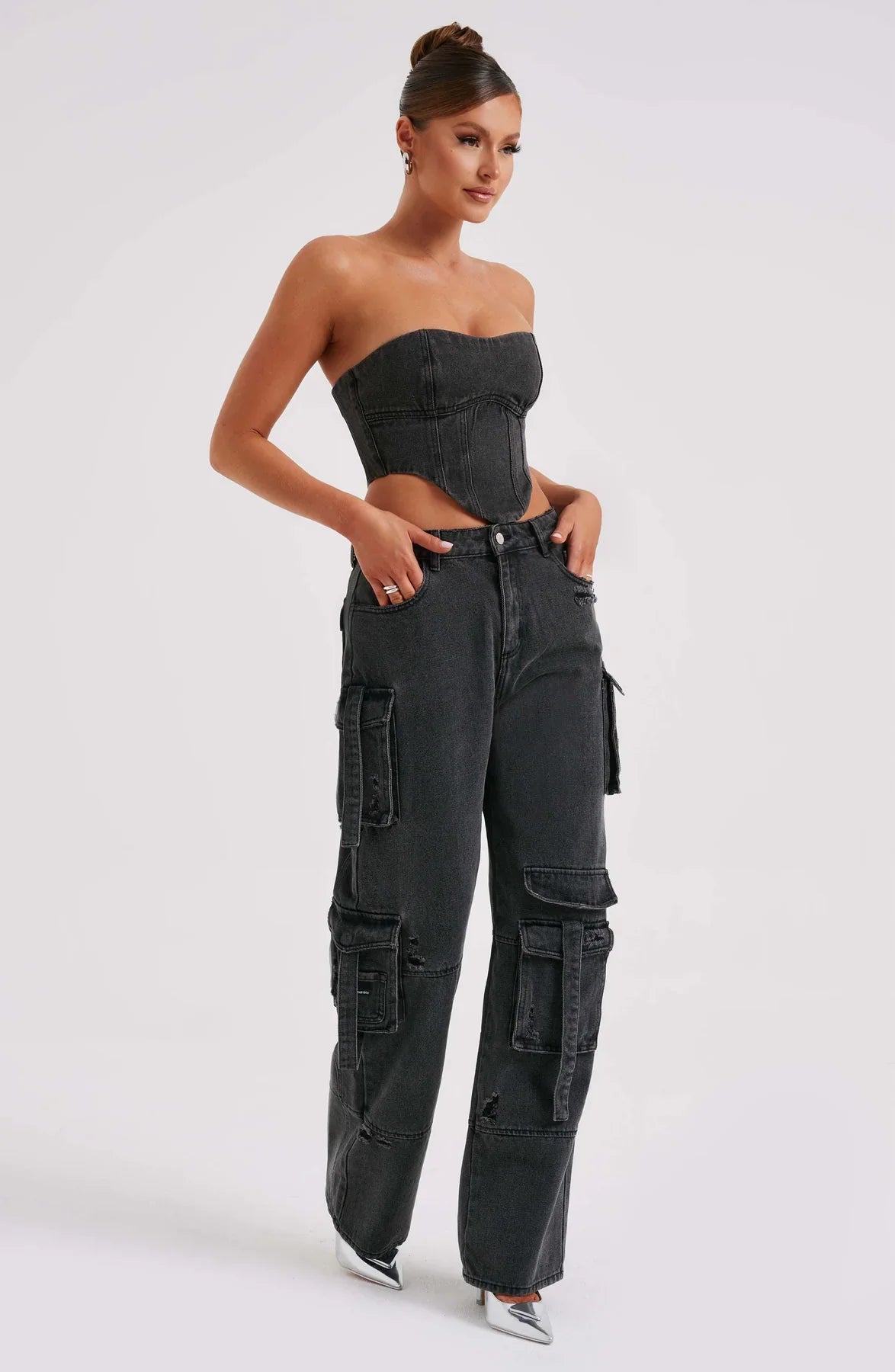 Denim korsett och cargo byxor set