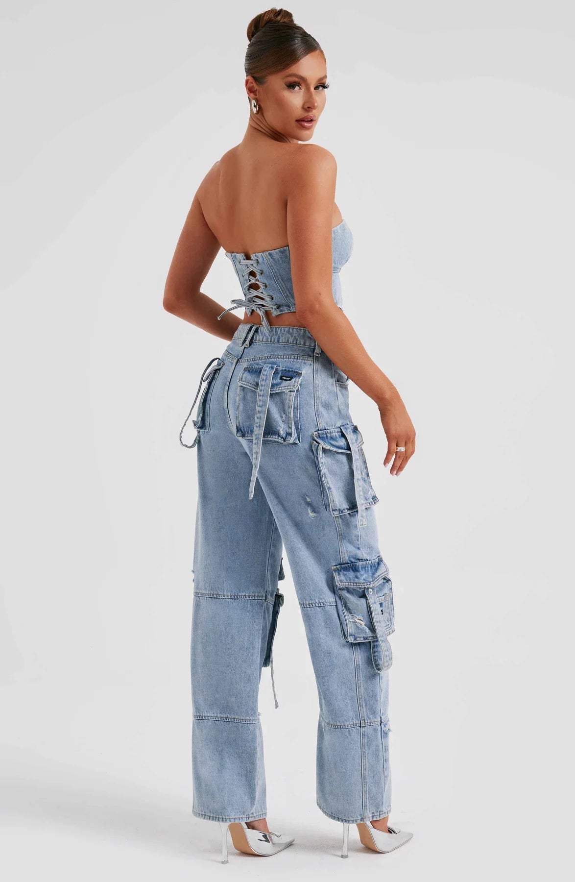 Denim korsett och cargo byxor set