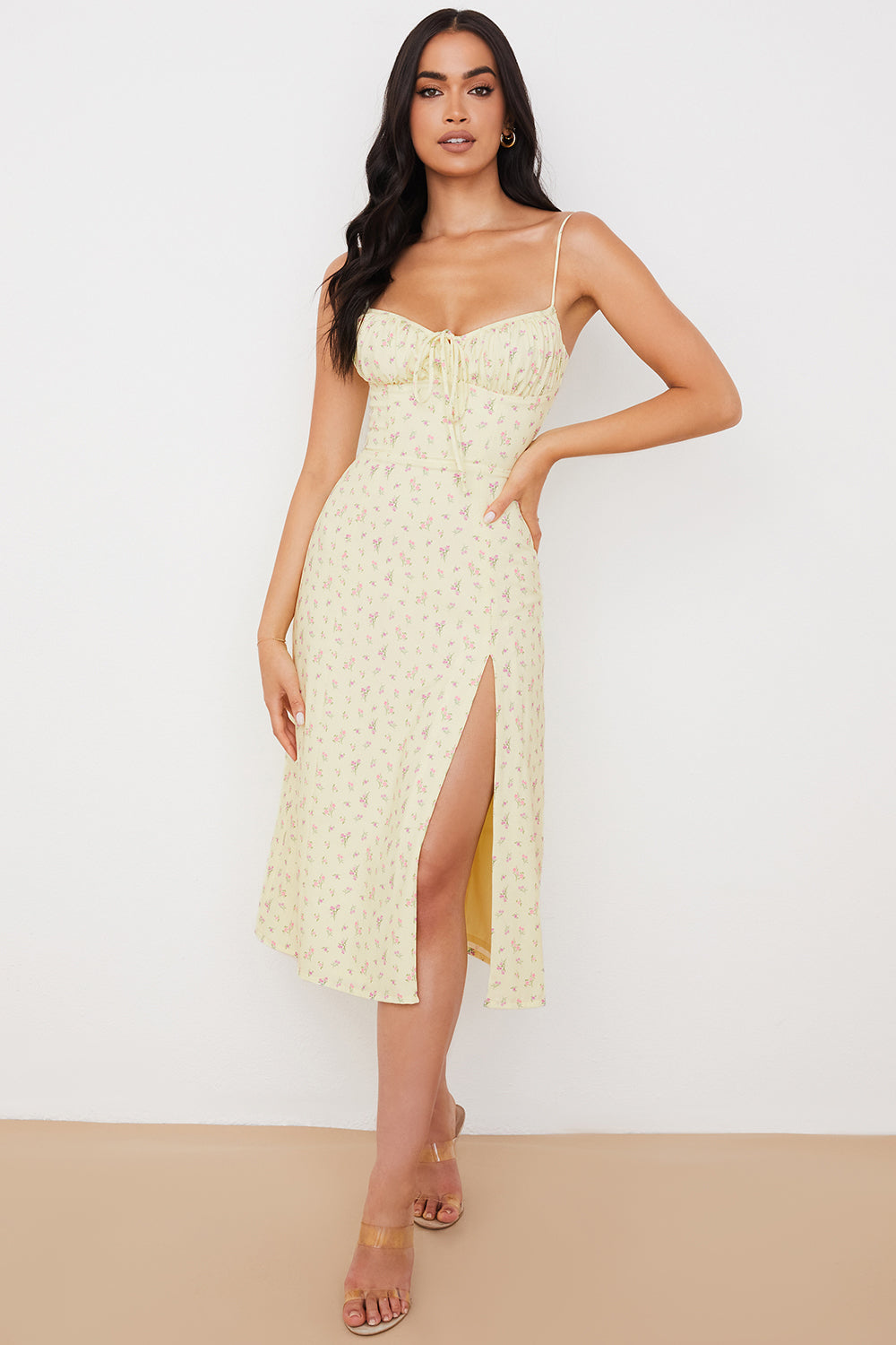 Blommig bustier midiklänning