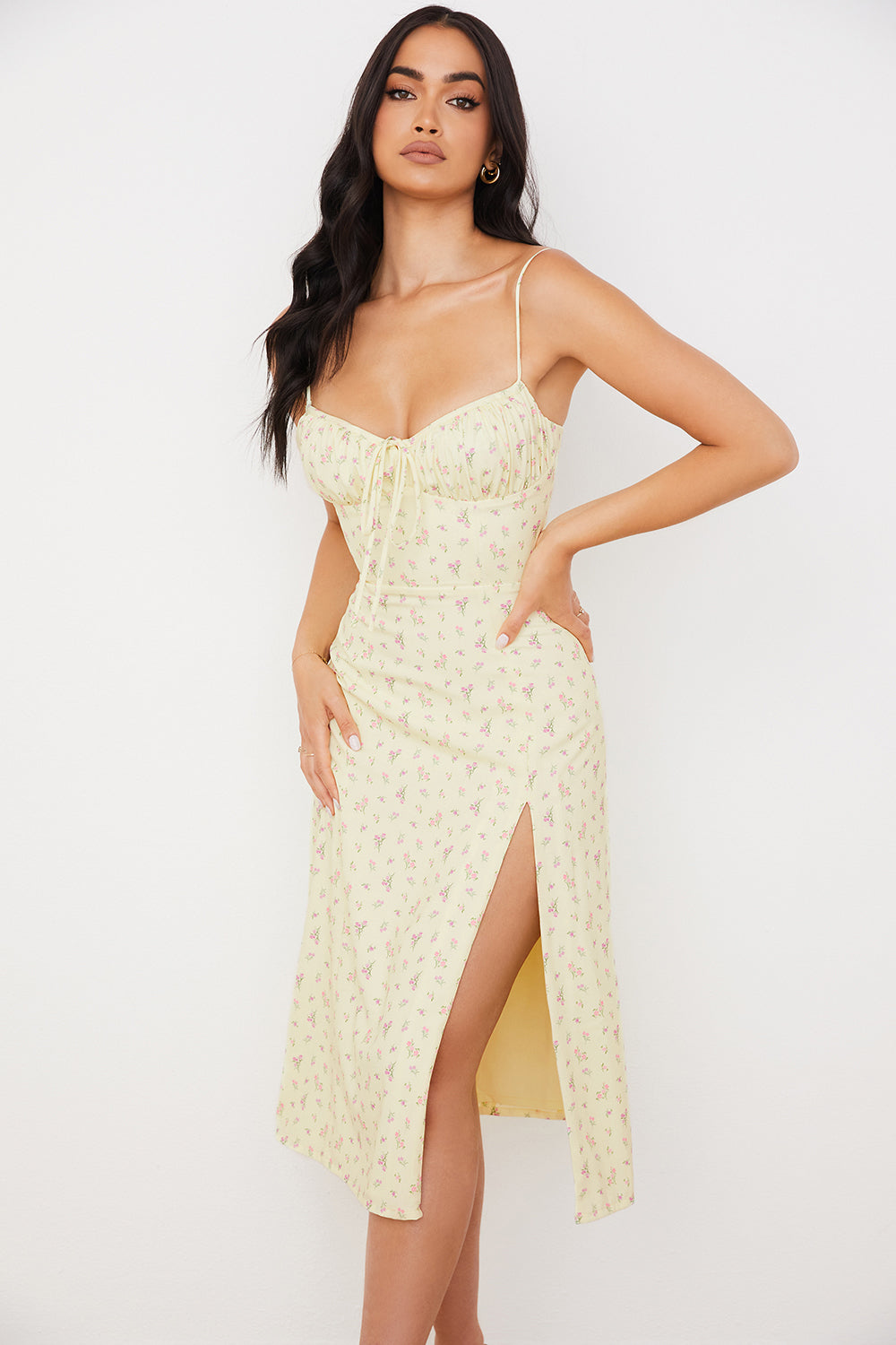 Blommig bustier midiklänning