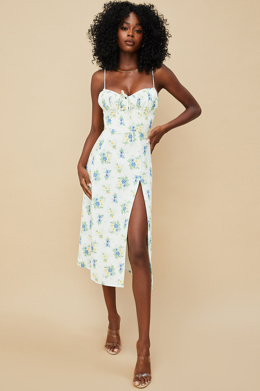 Blommig bustier midiklänning