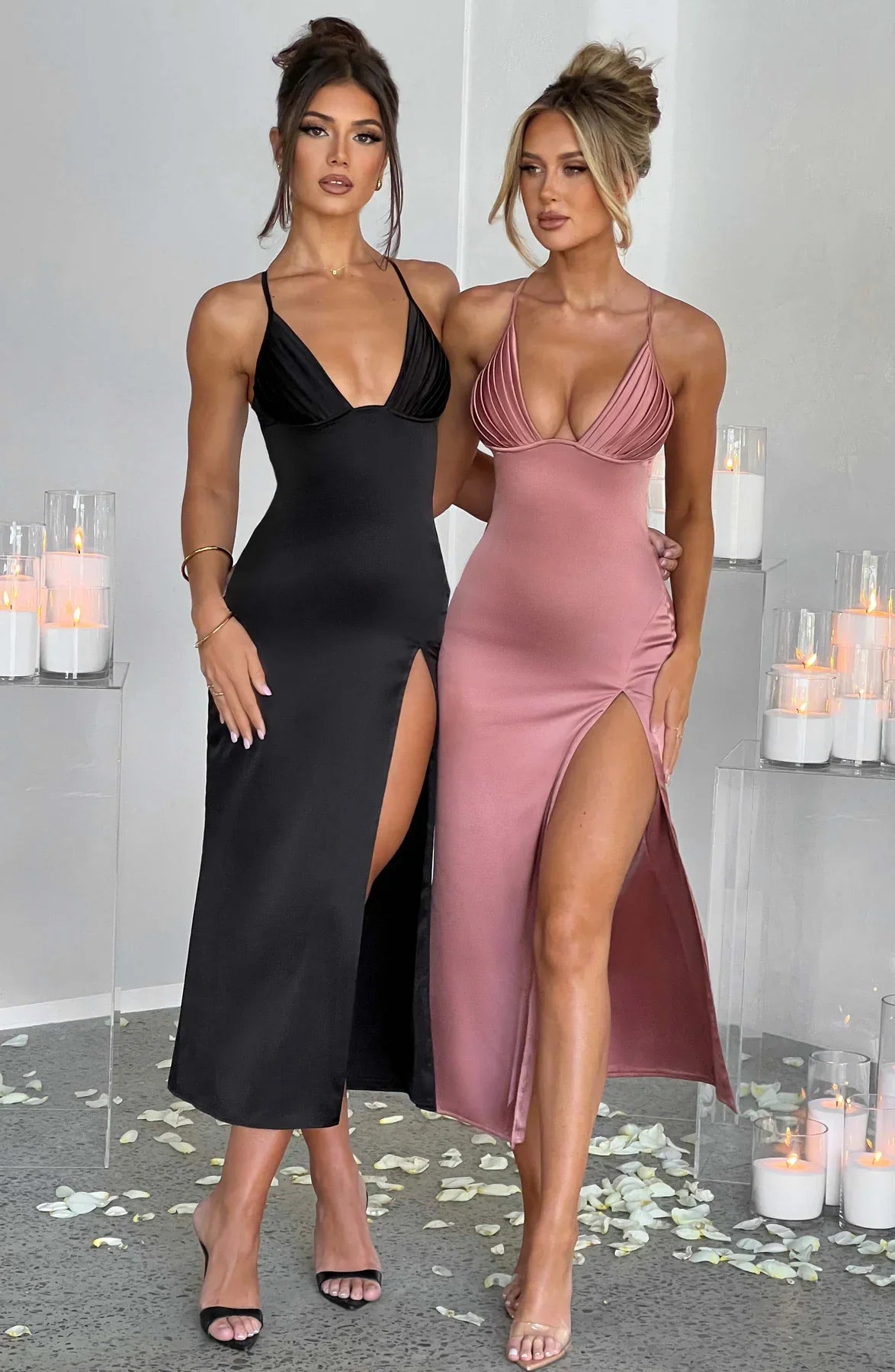 Elegant midiklänning med spaghettiband