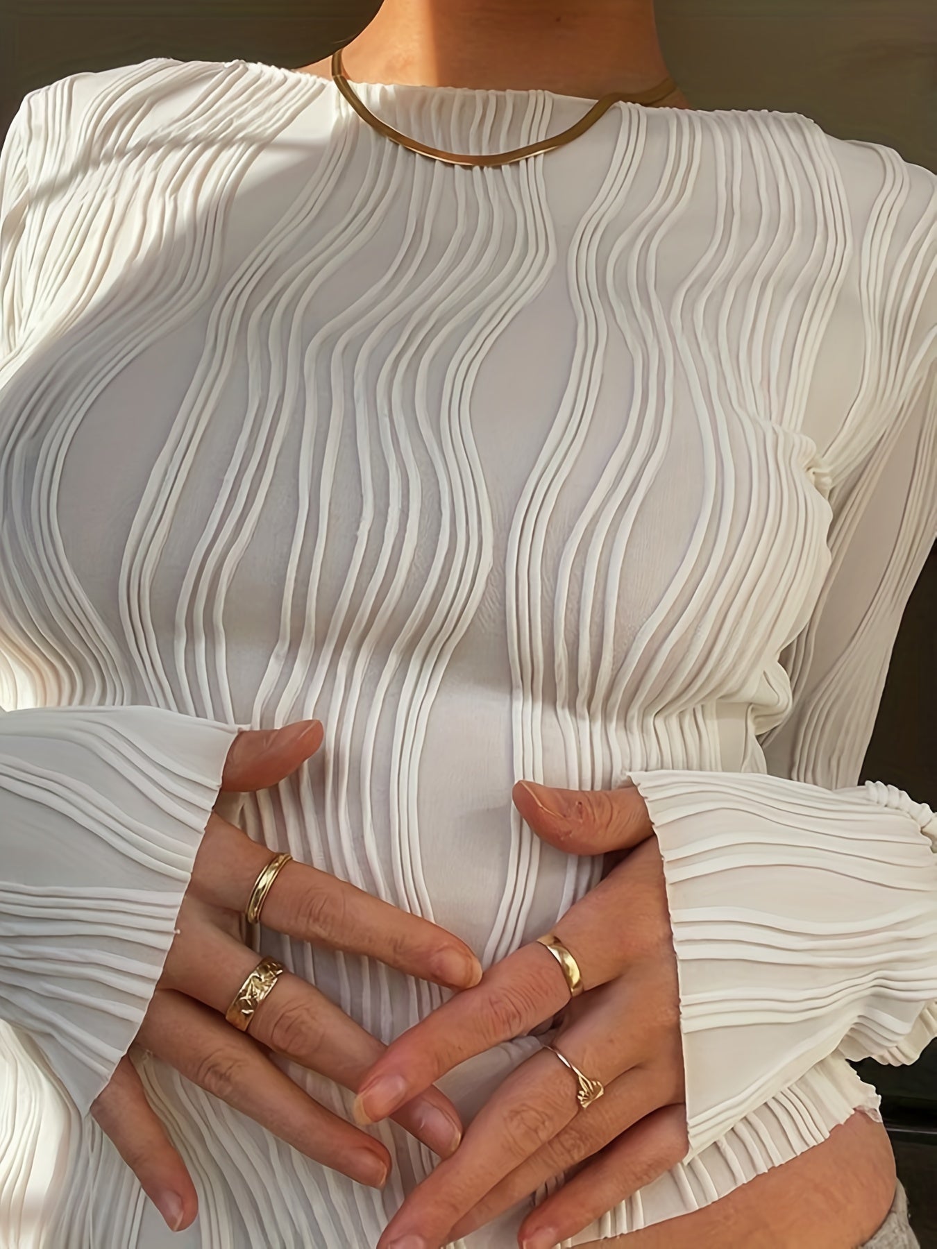 Strukturerad smal T-shirt för kvinnor