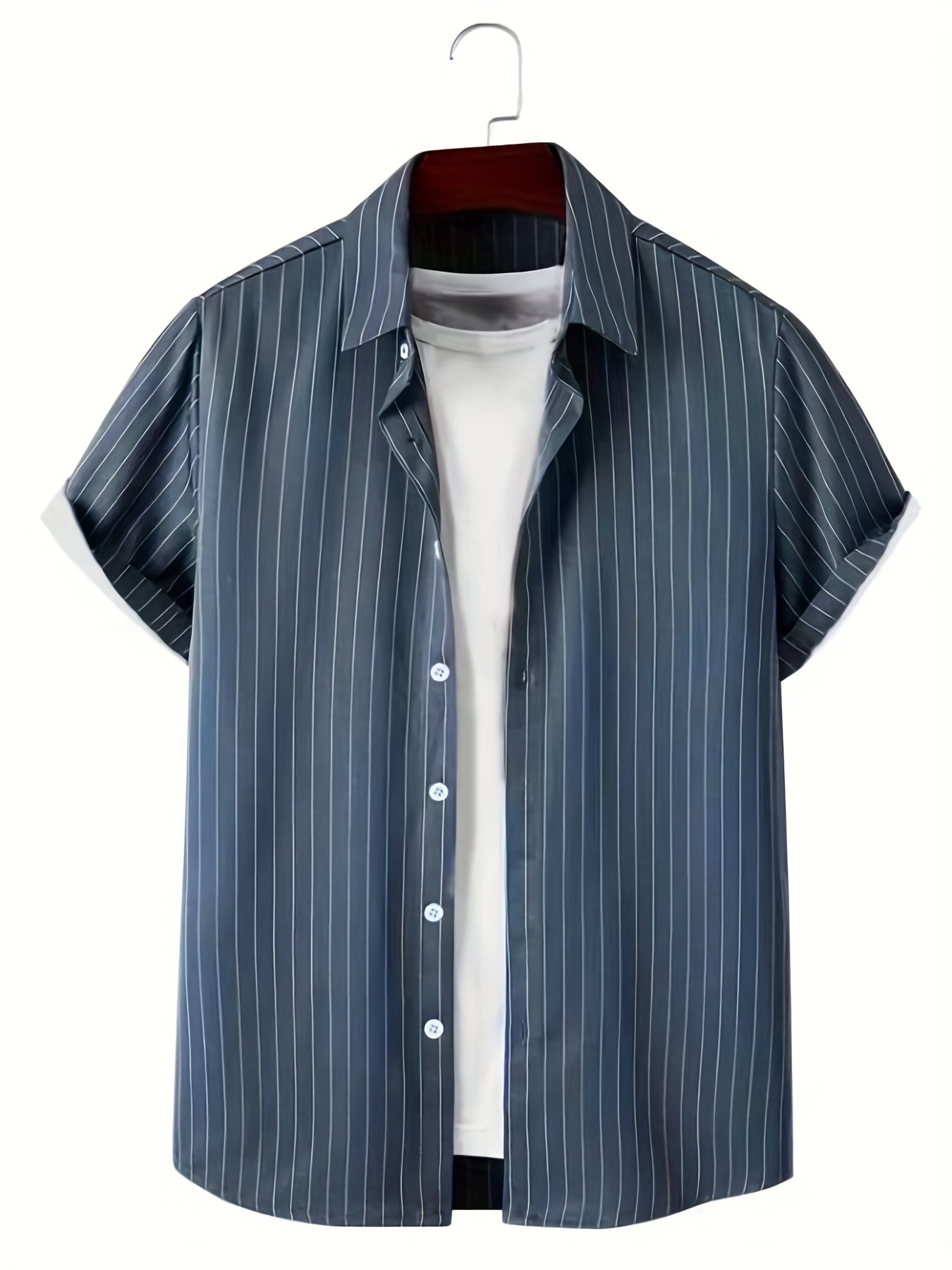 Casual randig non-stretch skjorta med korta ärmar och button down för män