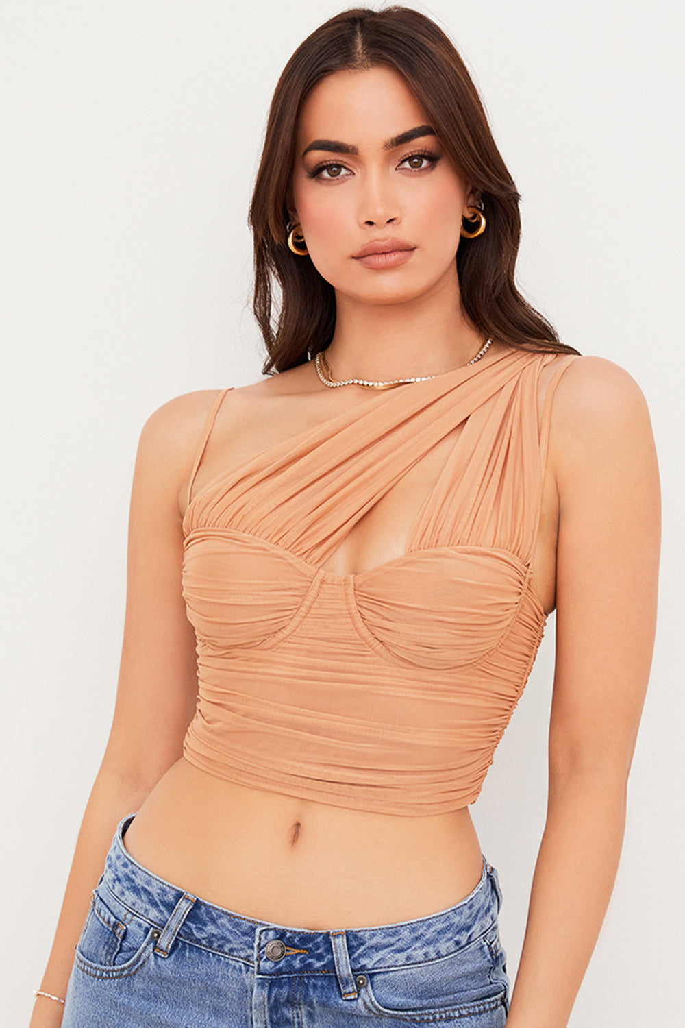 Beige veckad meshkorsett