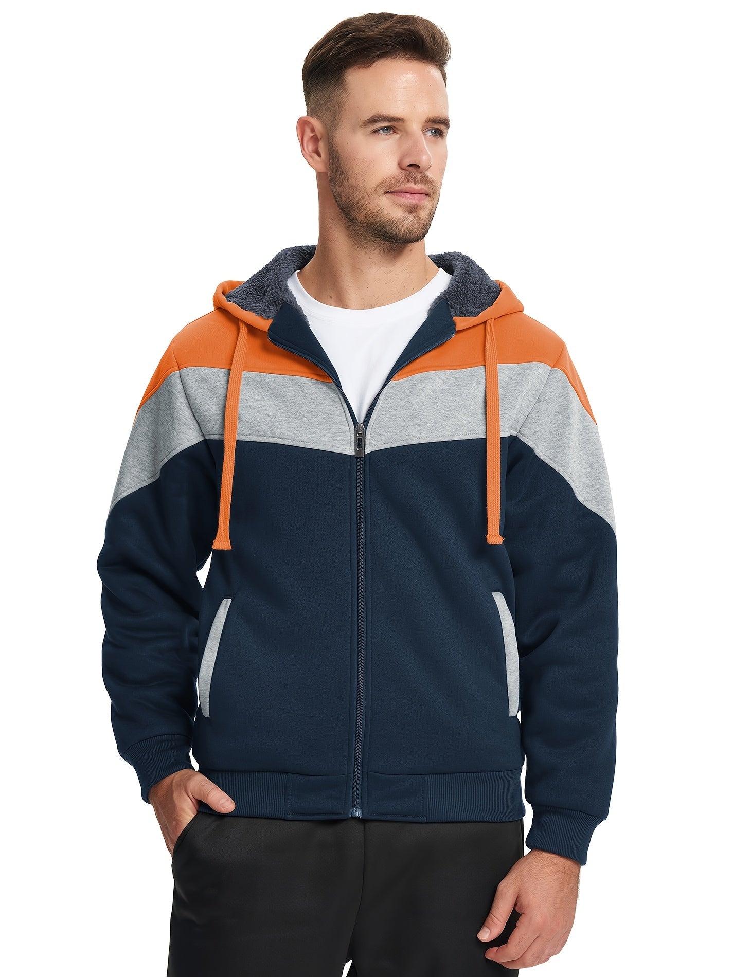 Må ngsidig päls hoodie för män