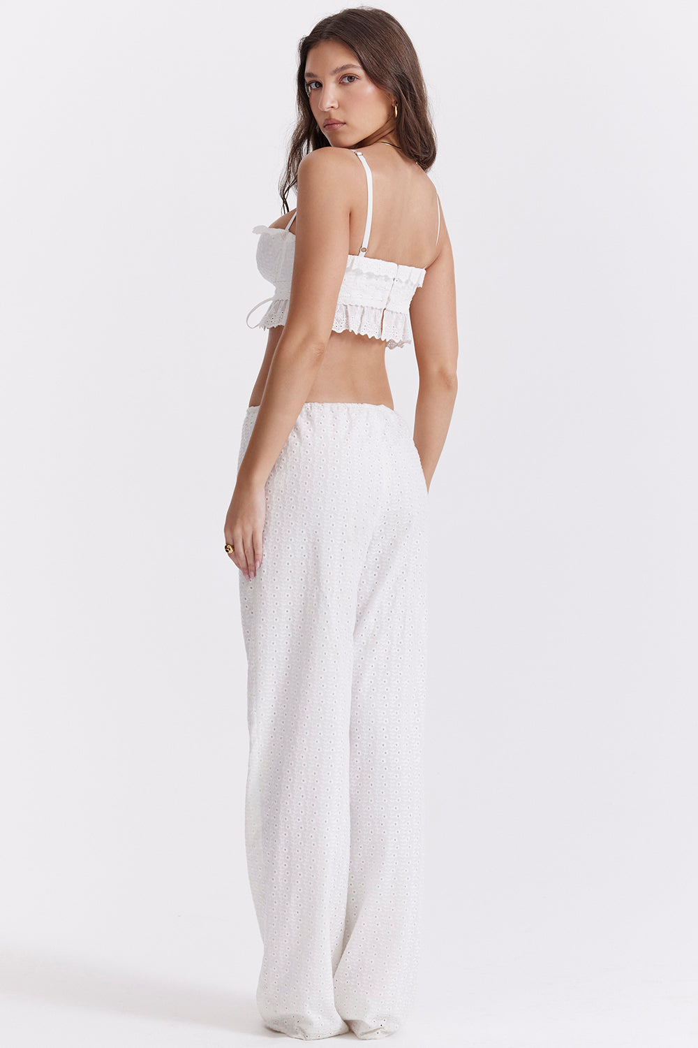 Vit broderie anglais bralette topp med byxor