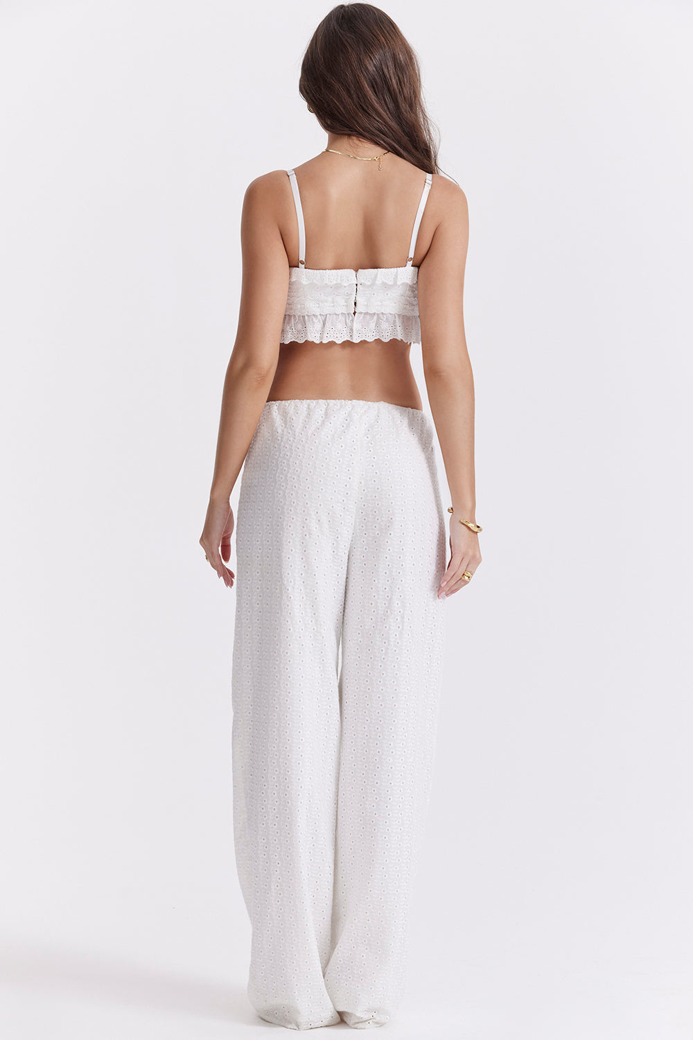 Vit broderie anglais bralette topp med byxor