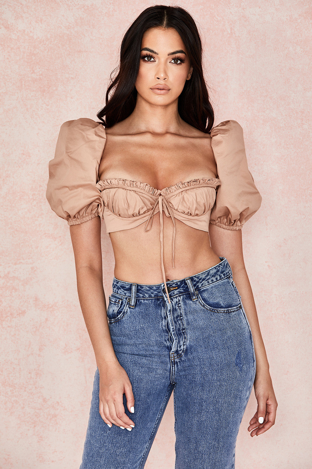 Kamelfärgad bralette med puffärmar