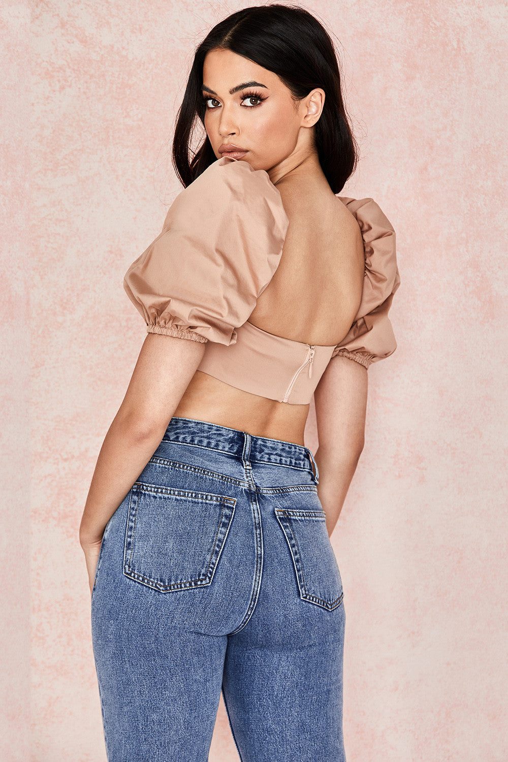 Kamelfärgad bralette med puffärmar