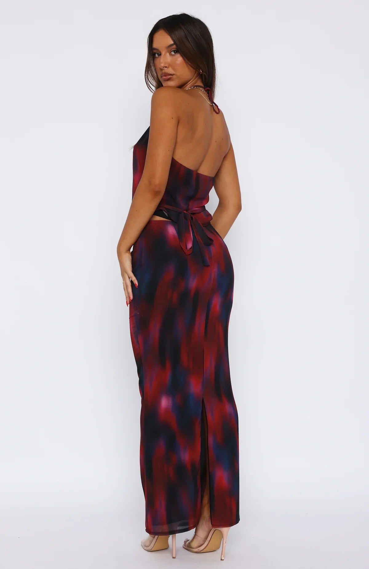 Back Center Slit Maxikjol Med Tryck