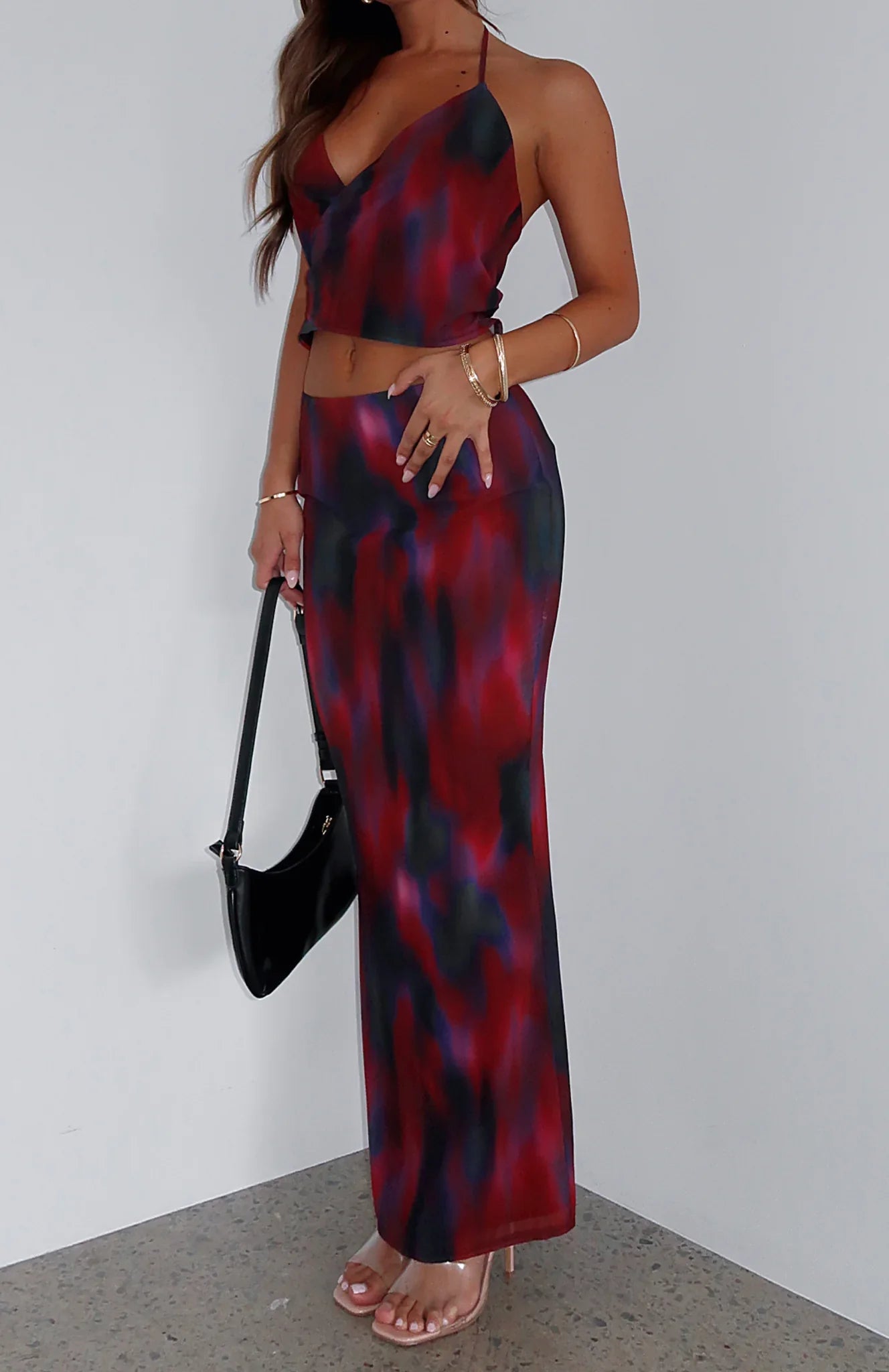 Back Center Slit Maxikjol Med Tryck