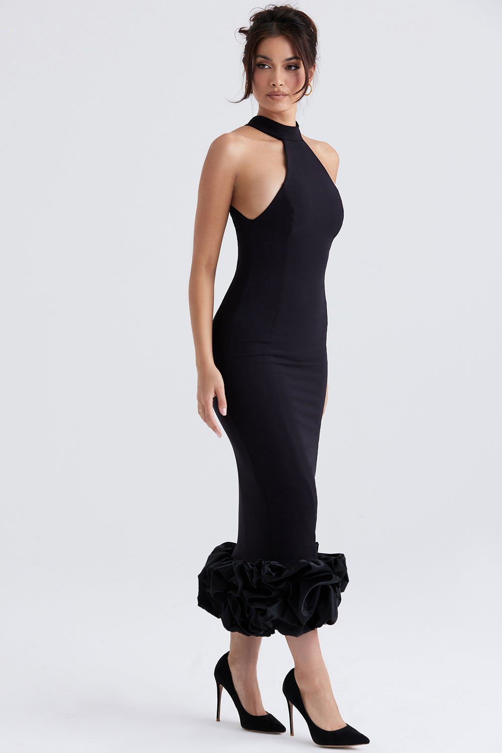 Svart peplum midiklänning