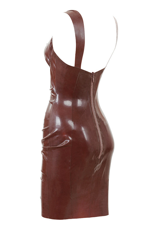 Mörkbrun läder latex bustier klänning