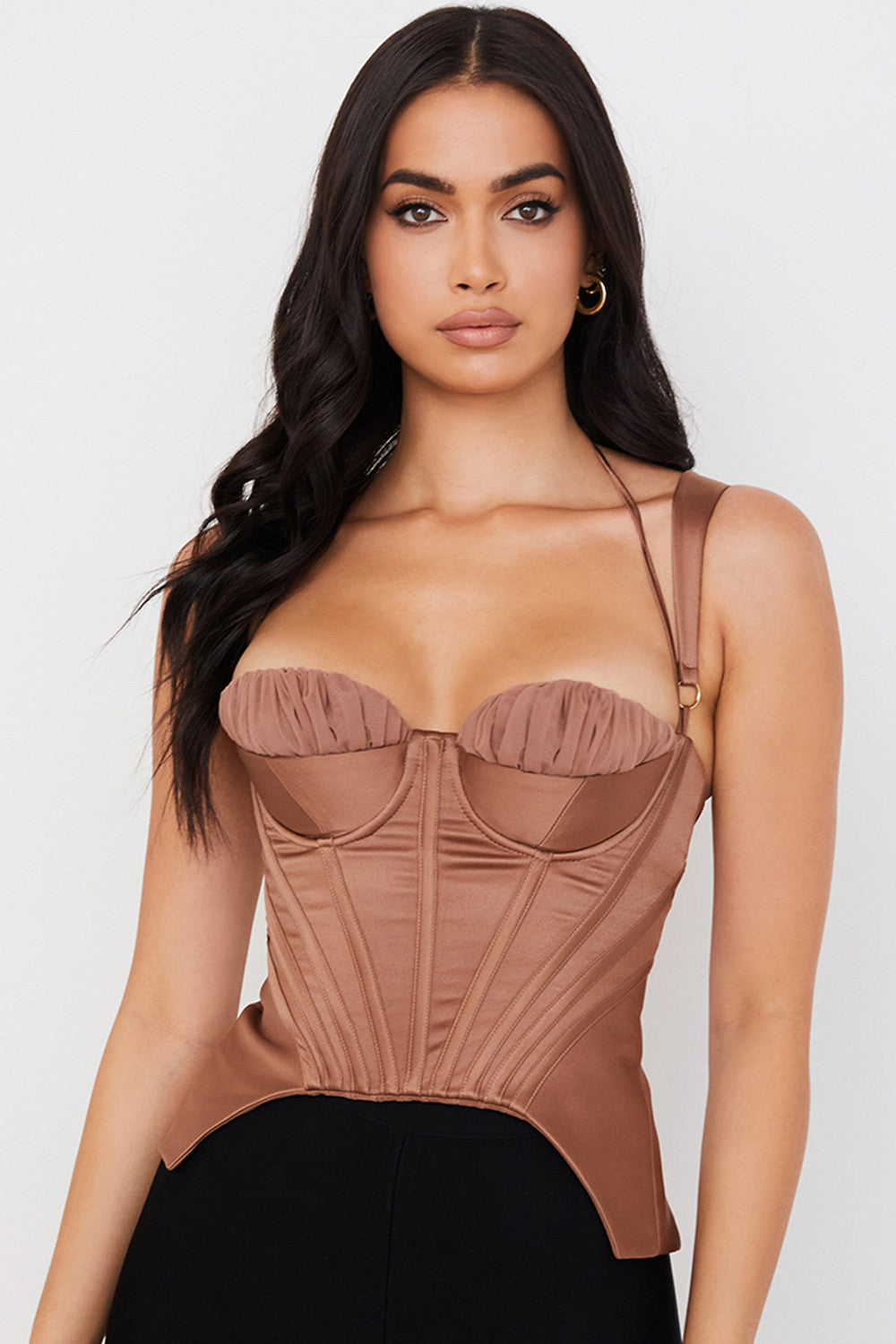 Peplum-korsett i toffee satin