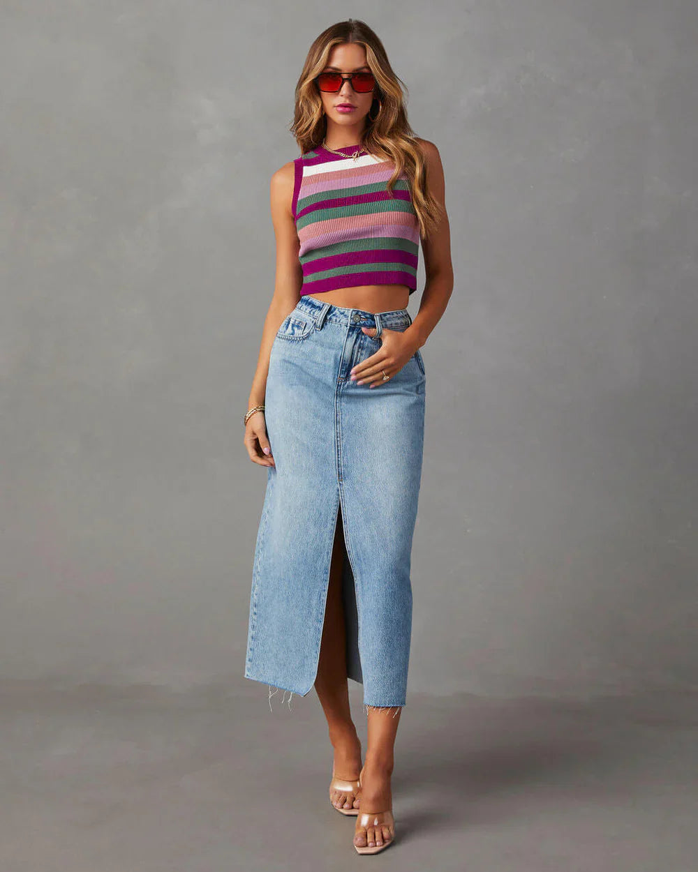 Denim Maxikjol med slits