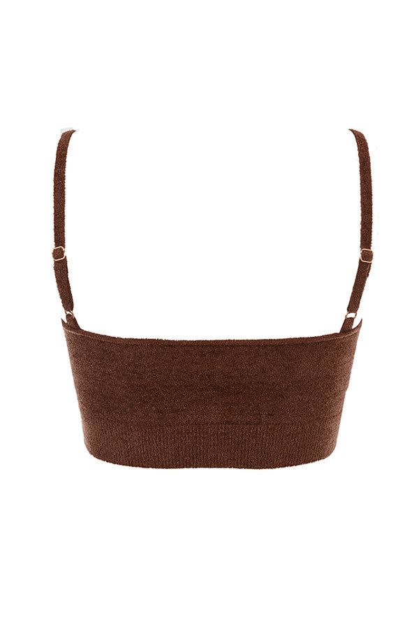 Choklad fluffig stickad crop top med högmidjade shorts