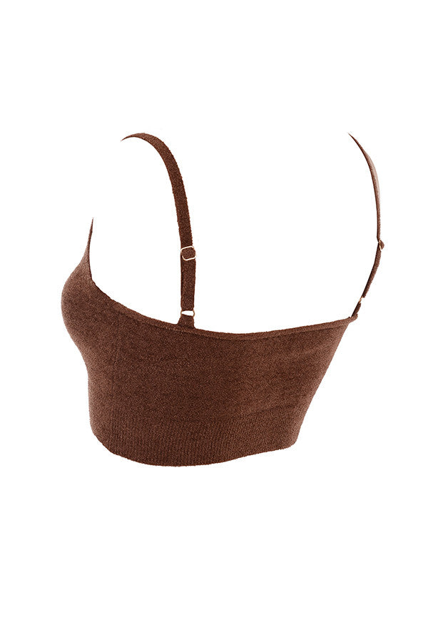 Choklad fluffig stickad crop top med högmidjade shorts