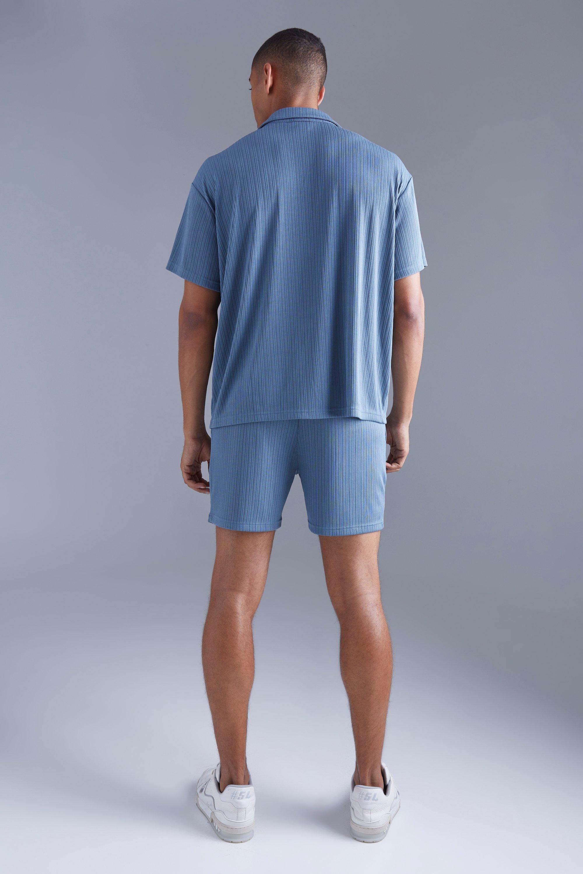 Blå  texturerad T-shirt och shorts set