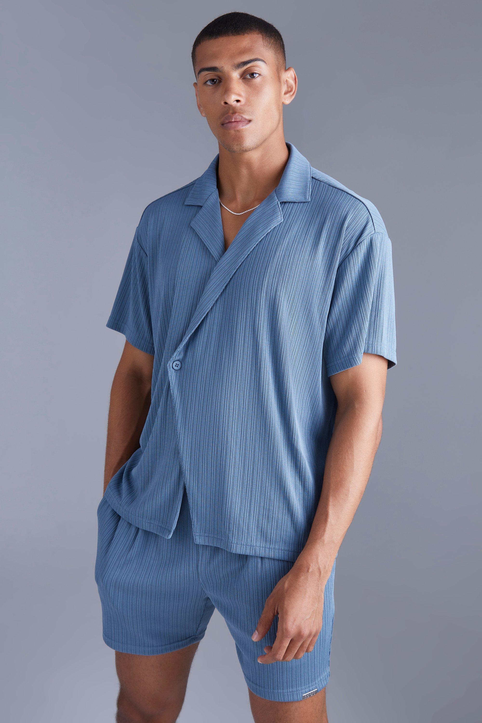 Blå  texturerad T-shirt och shorts set