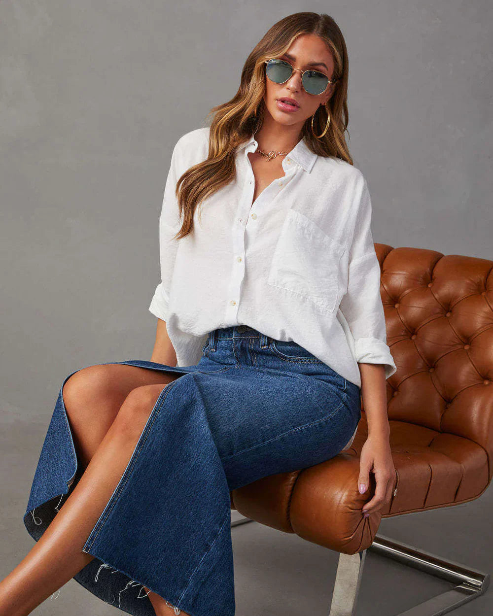 Denim Maxikjol med slits