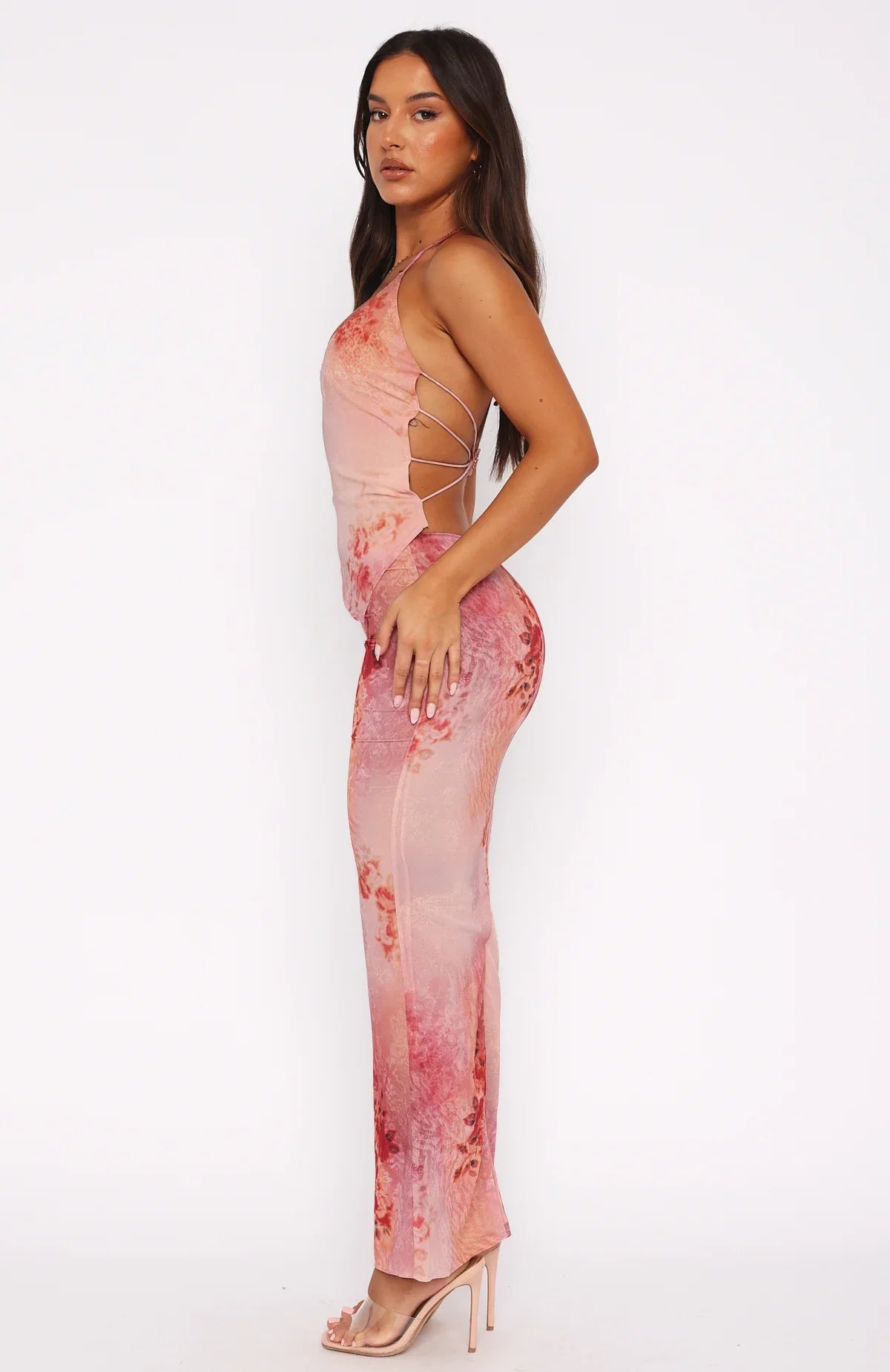 Back Center Slit Maxikjol Med Tryck