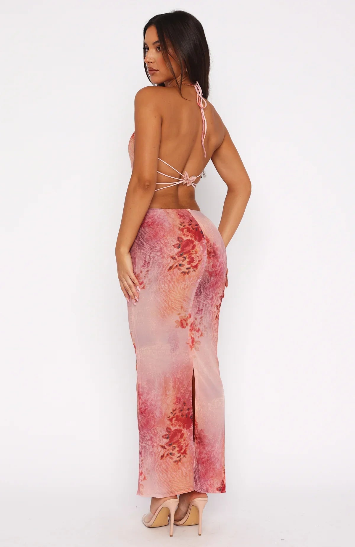 Back Center Slit Maxikjol Med Tryck
