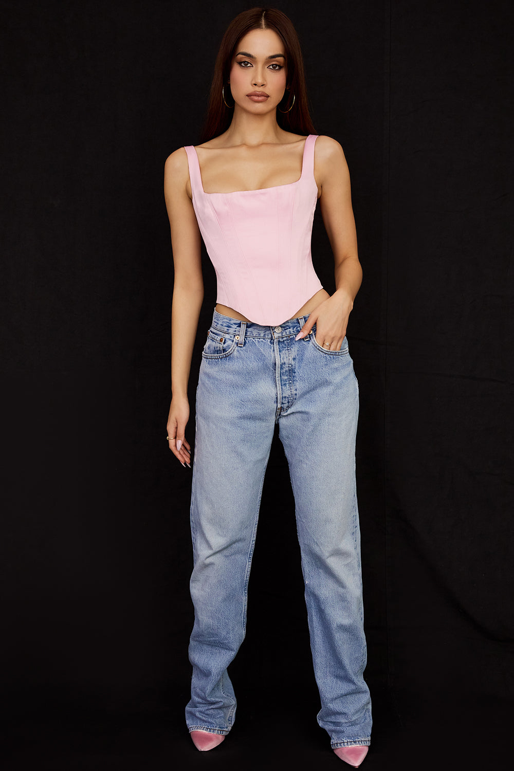 Fairy rosa satin longline korsett