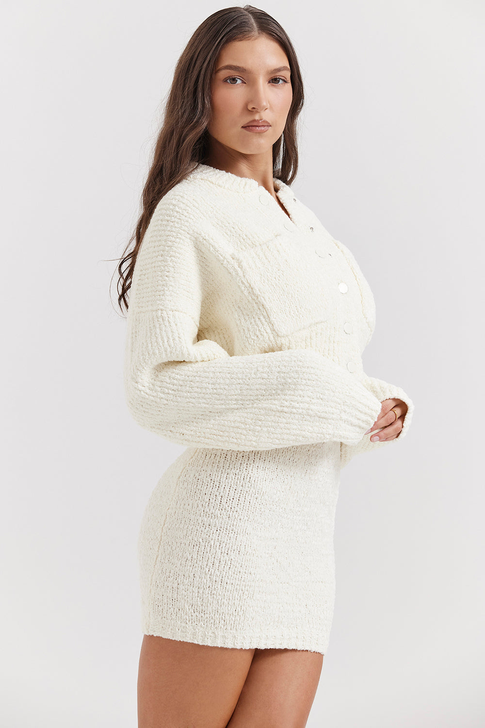 Krämig chenillemix cardigan