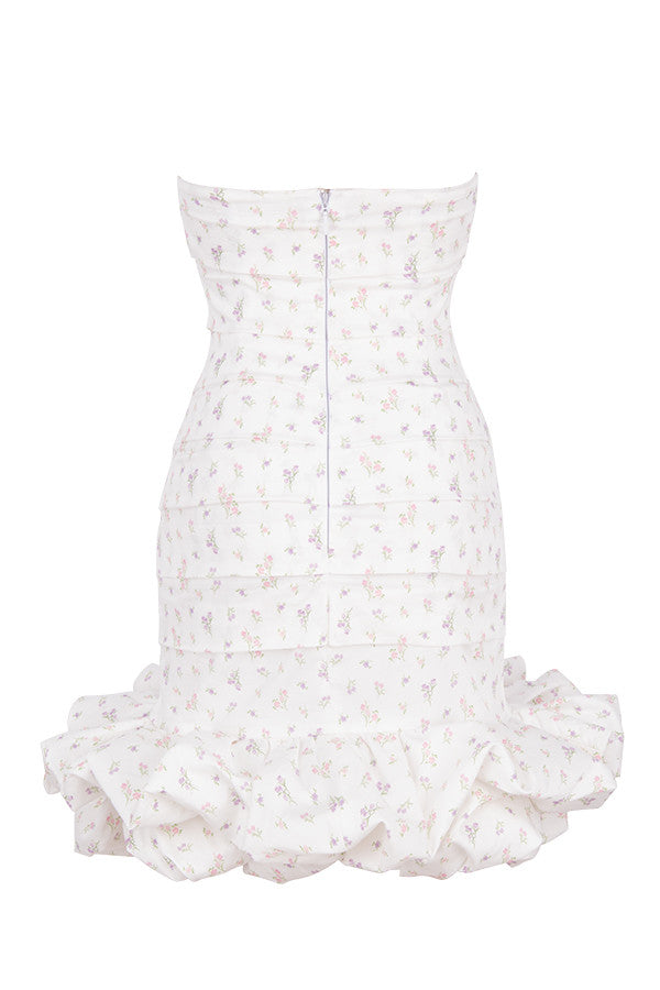 Vit axelbandslös klänning med blommönster