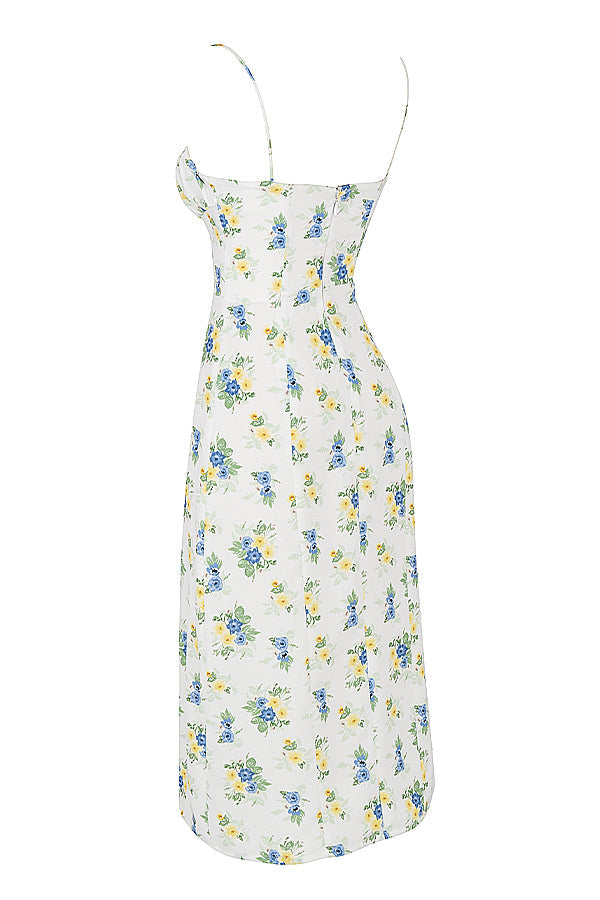 Blommig bustier midiklänning